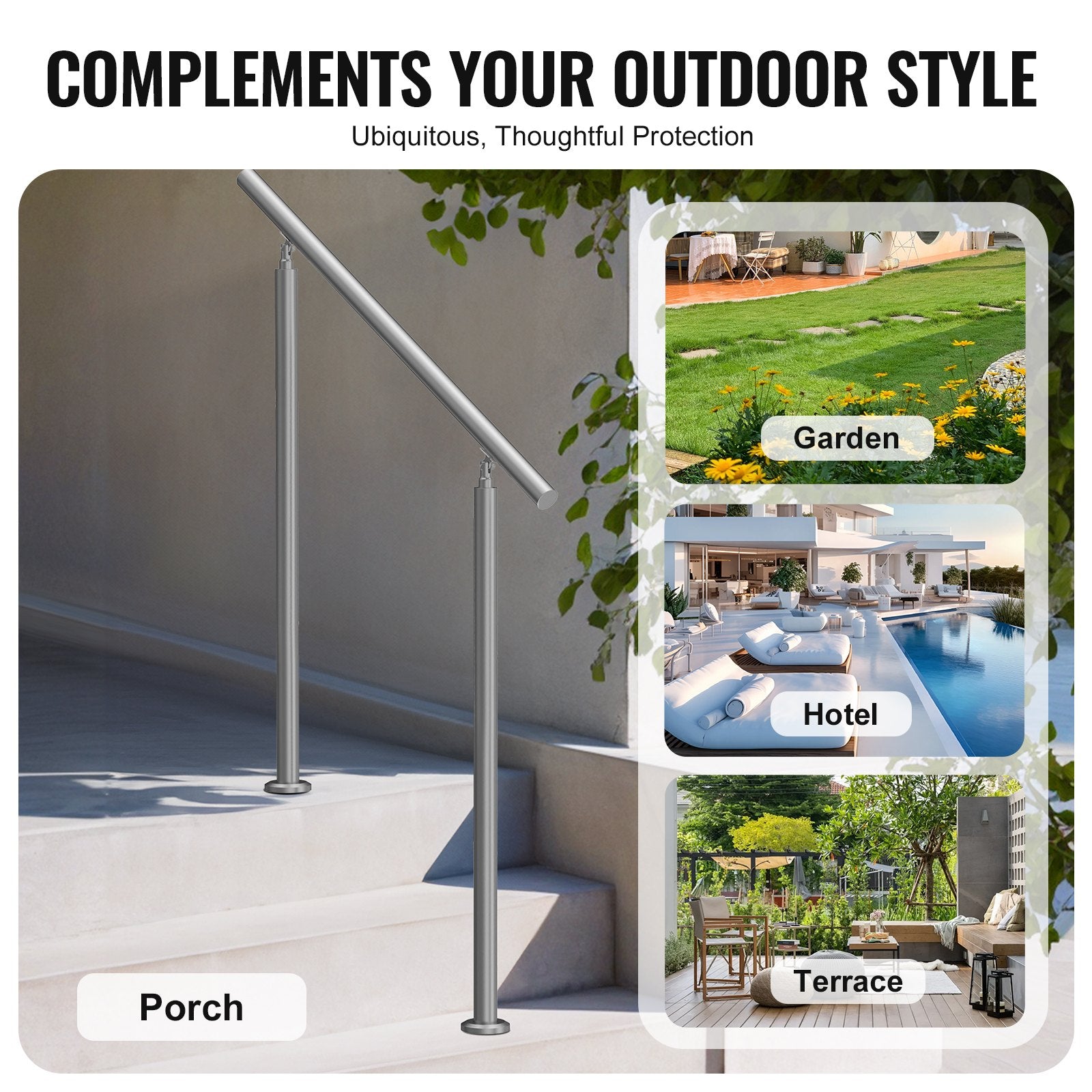 Handrails Outdoor Steps 39.4in Stainless Steel Stair Rail Kit Seniors Deck