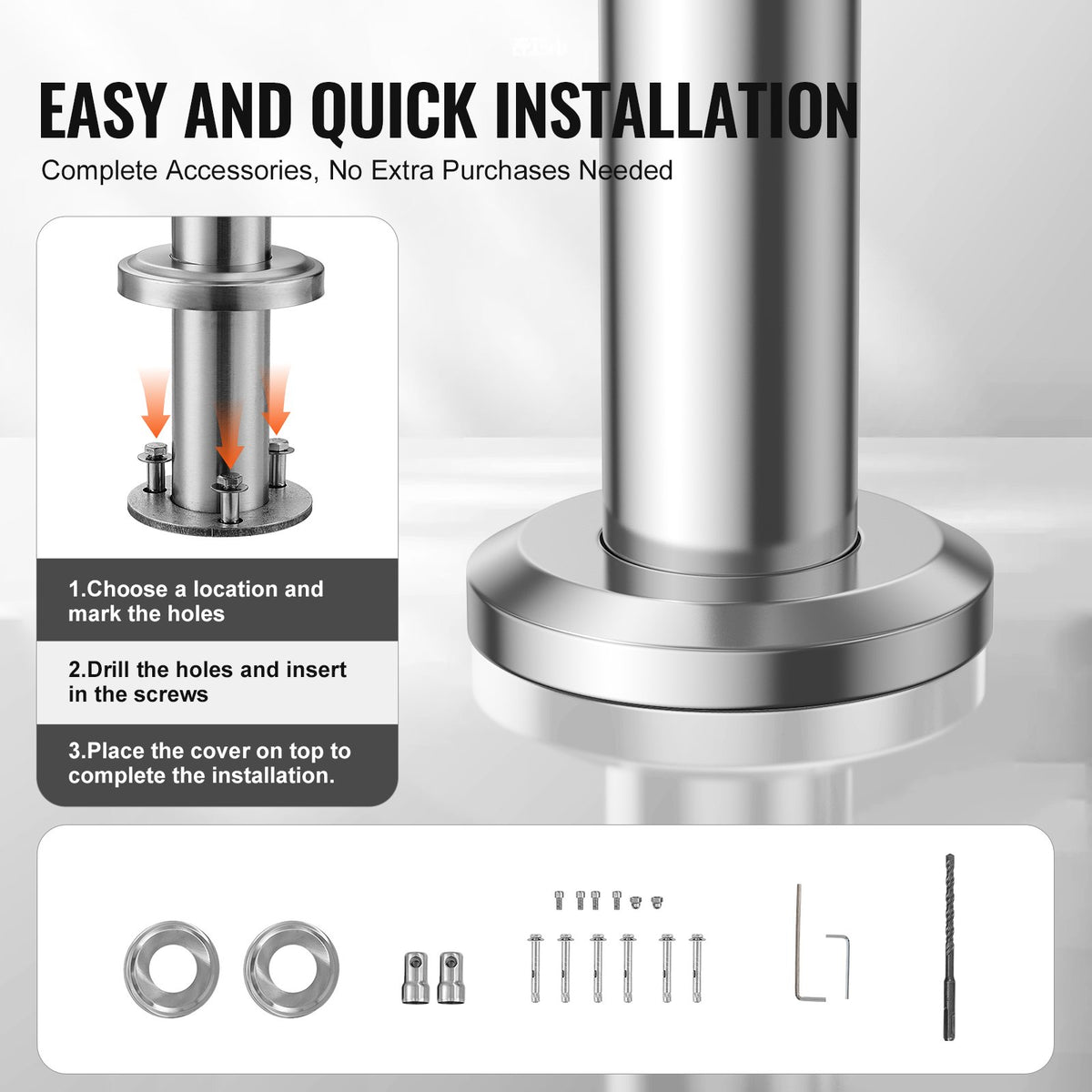 Handrails Outdoor Steps 70.9 Inch Stair Rail Stainless Steel Double-Column