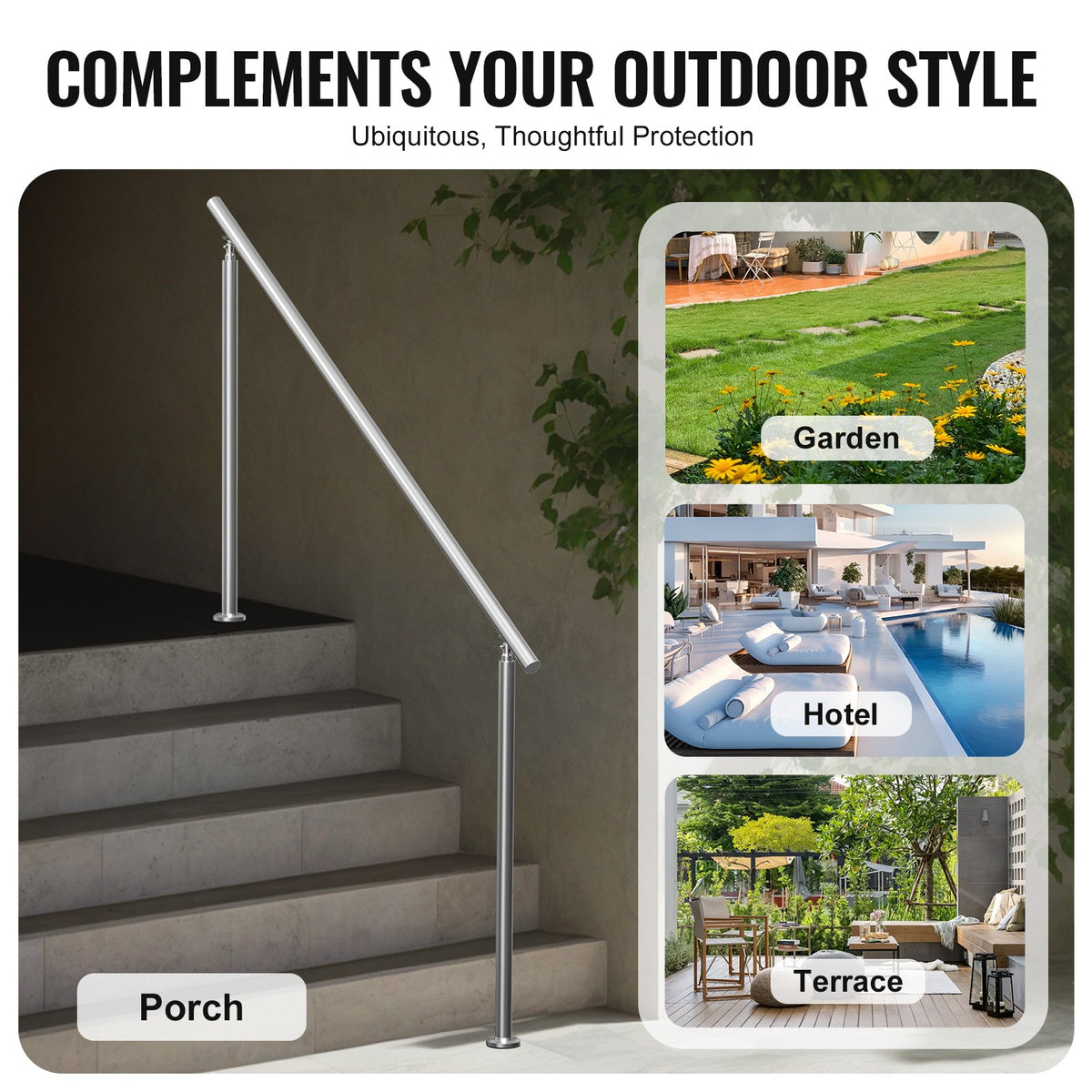 Handrails Outdoor Steps 70.9 Inch Stair Rail Stainless Steel Double-Column