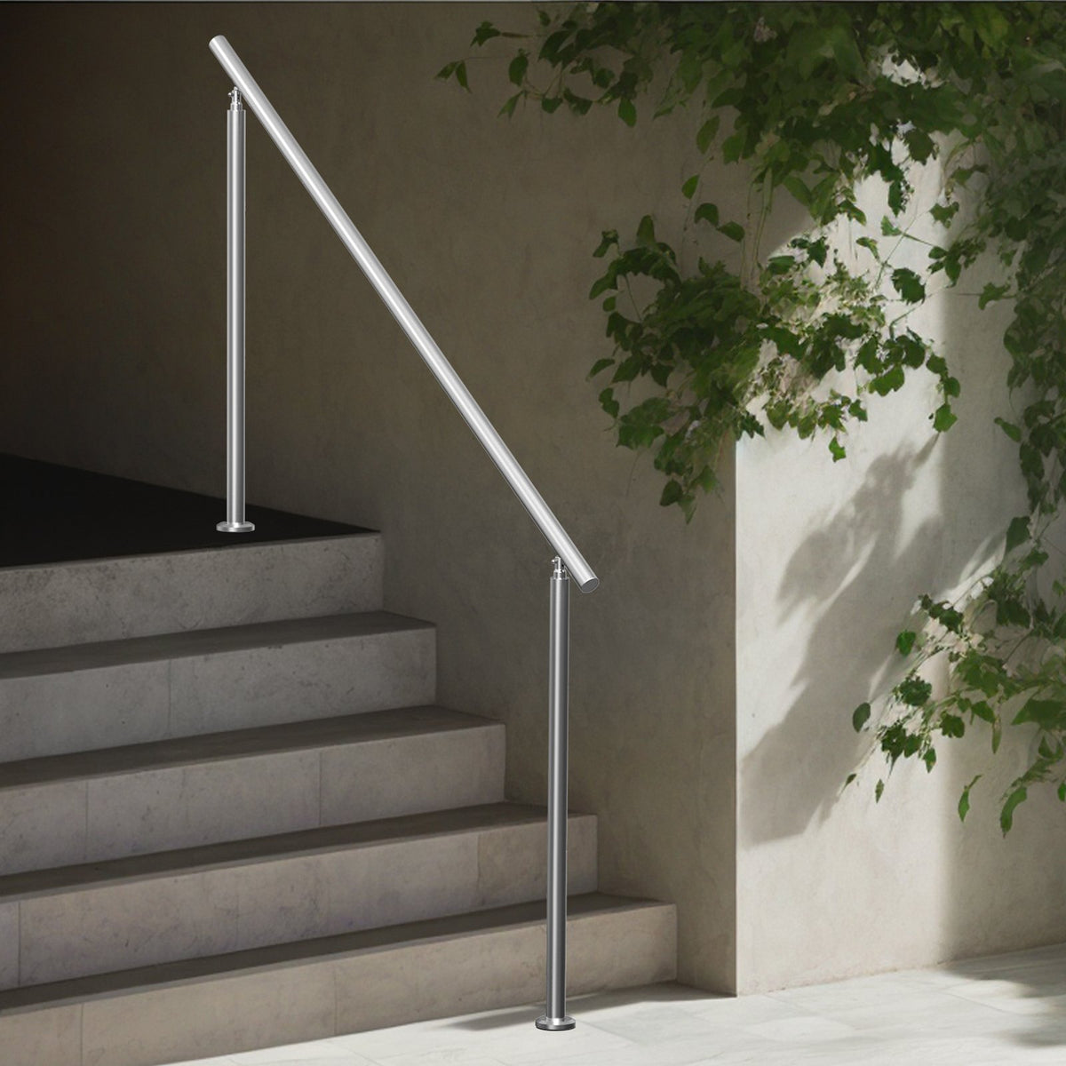 Handrails Outdoor Steps 70.9 Inch Stair Rail Stainless Steel Double-Column