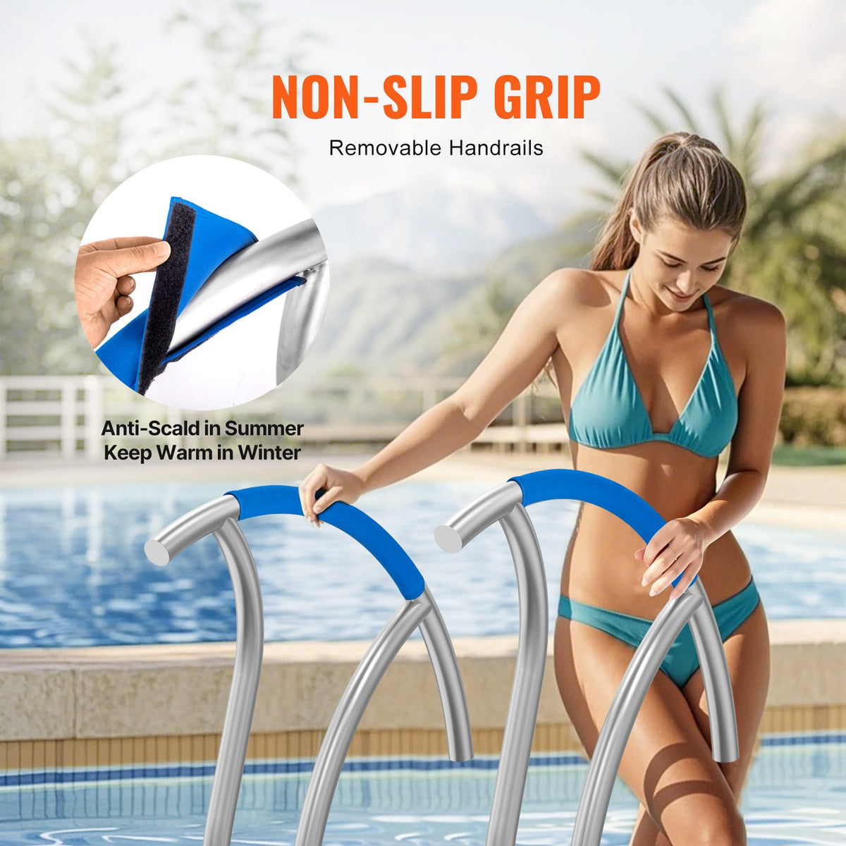 Pool Handrail 2PCS 30x30in Stainless Steel Railing Rust-Proof Grab Bar