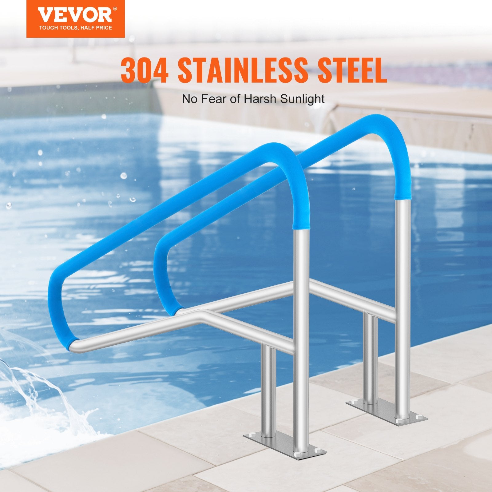 Pool H&rail, 2 PCS 55 x 32 in Stainless Steel Railing with Base Plate for Pools