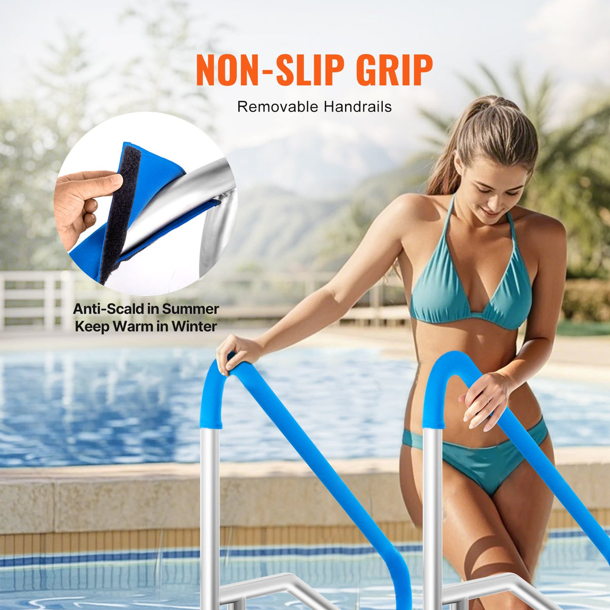 Pool H&rail, 2 PCS 55 x 32 in Stainless Steel Railing with Base Plate for Pools