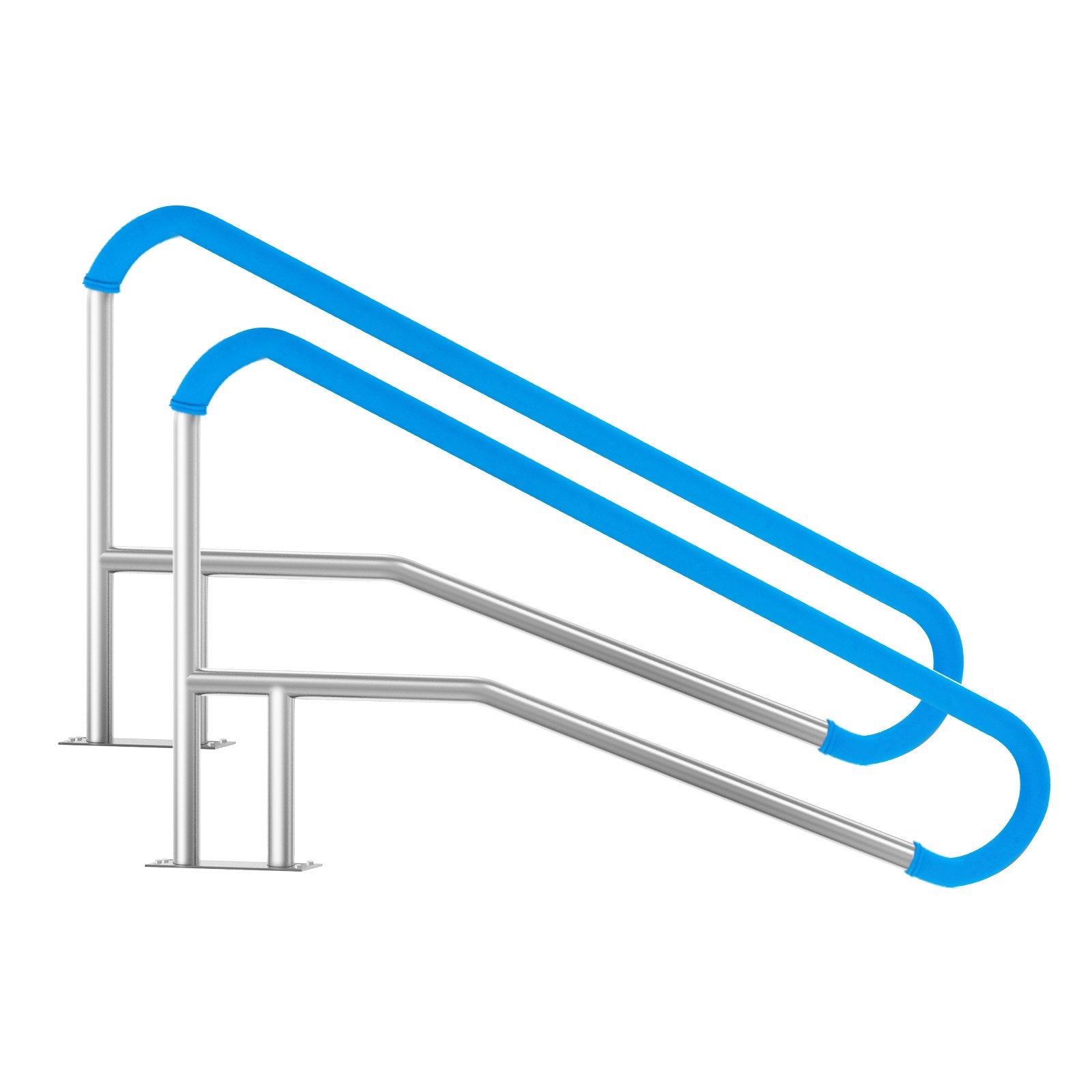 Pool H&rail, 2 PCS 55 x 32 in Stainless Steel Railing with Base Plate for Pools
