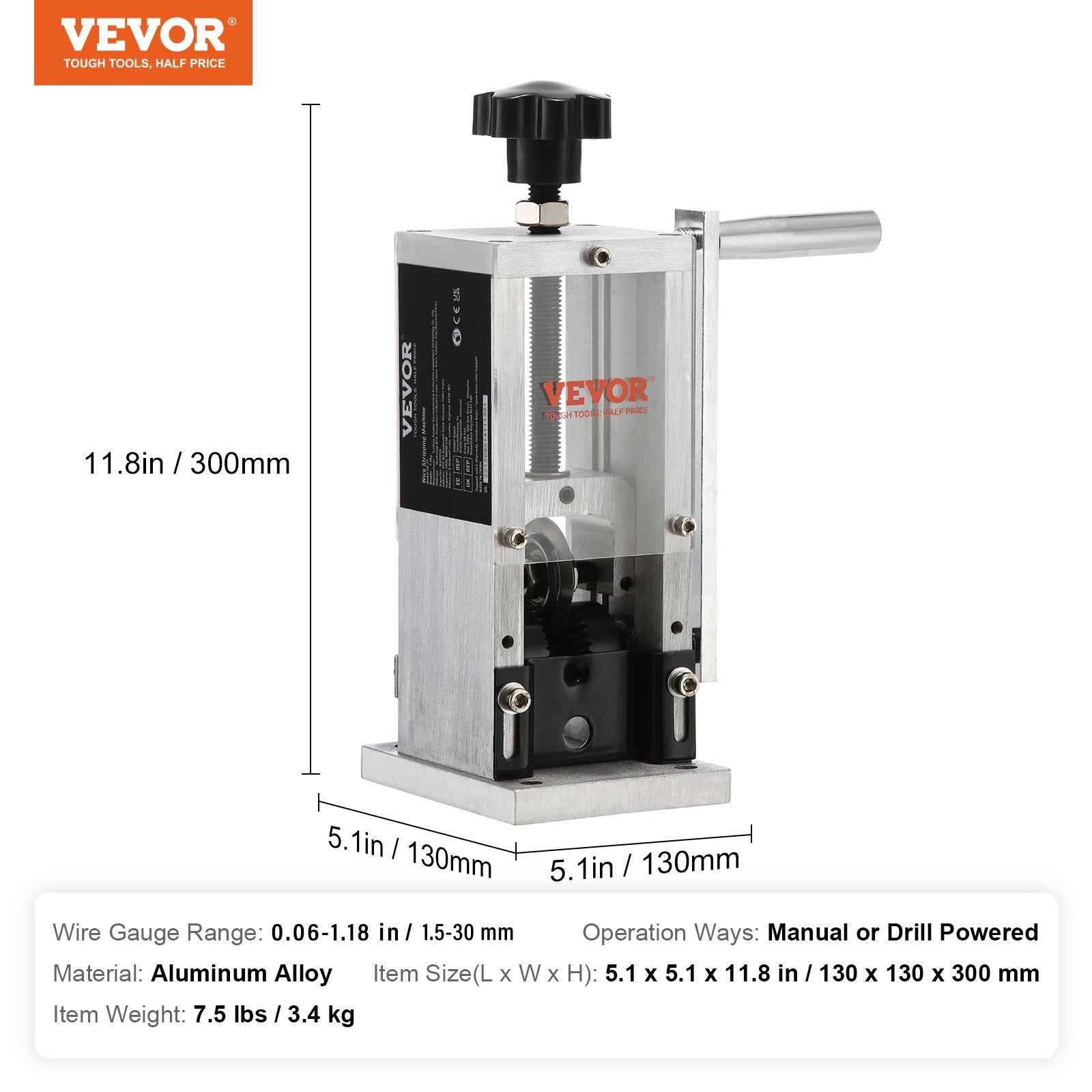 Manual Wire Stripping Machine Copper Stripper 0.06-1.18in Portable Aluminum