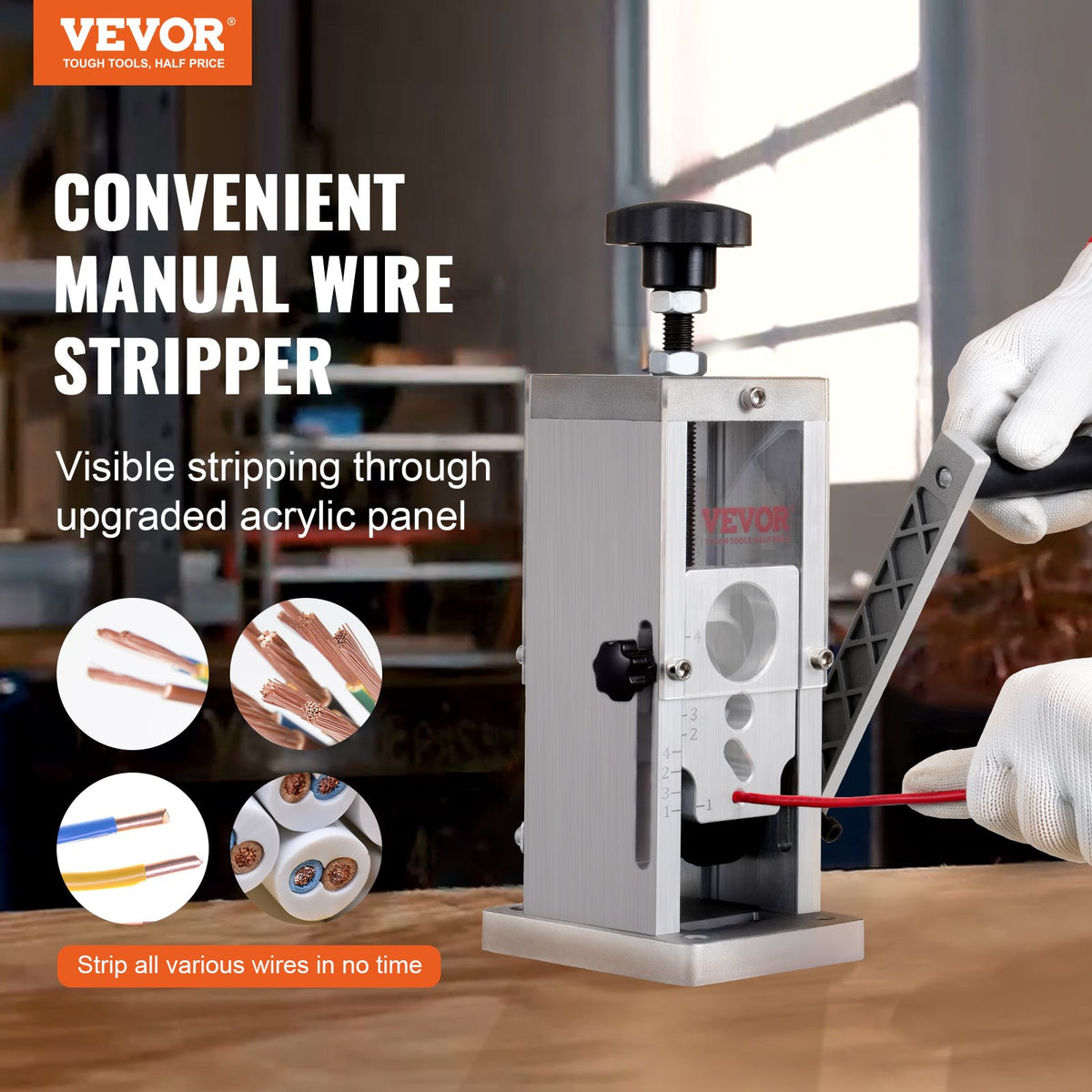 Manual Wire Stripping Machine 0.06-1.57in Portable Copper Stripper with Crank