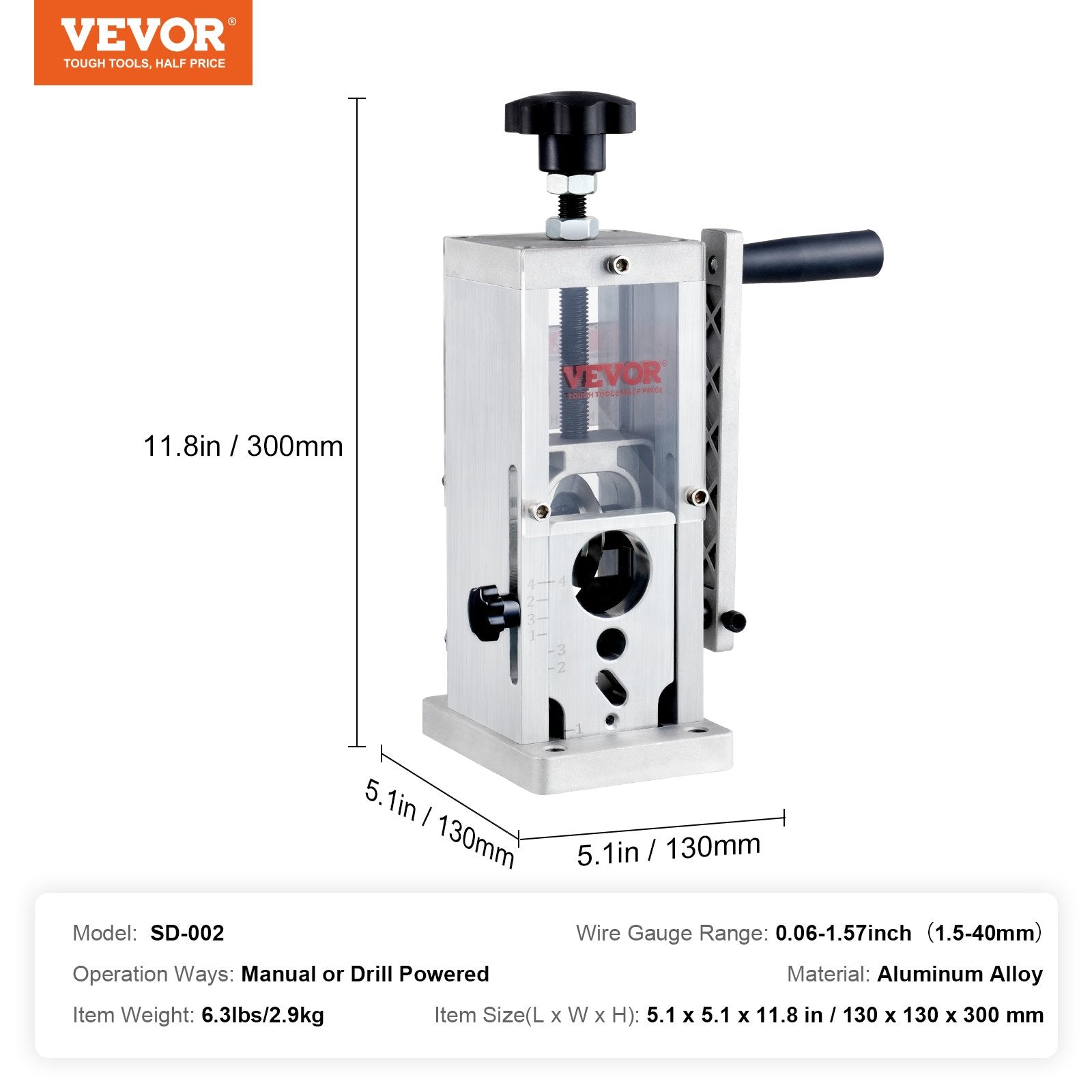 Manual Wire Stripping Machine 0.06-1.57in Portable Copper Stripper with Crank