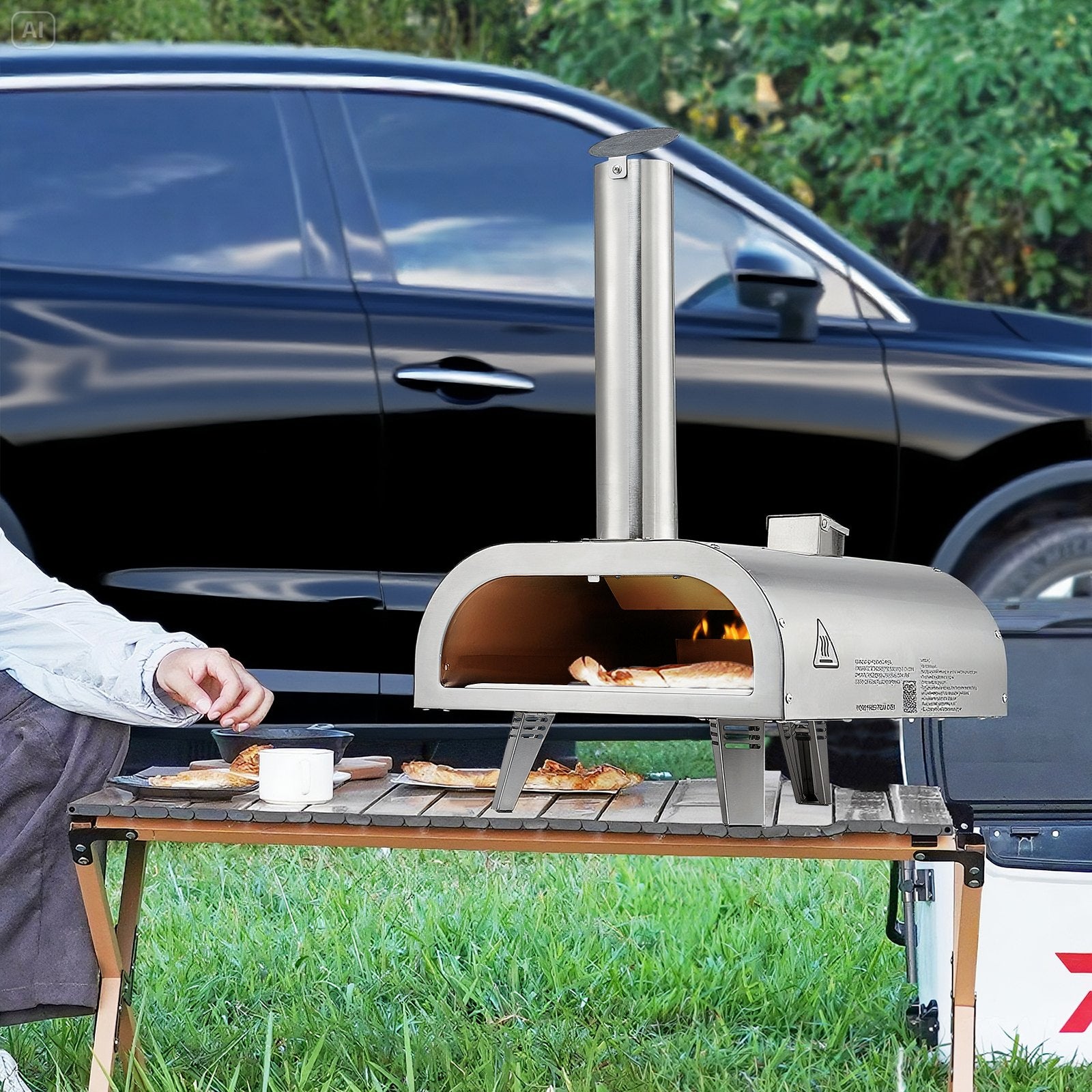 Outdoor Pizza Oven 12in Pellet Portable Wood Fired Stainless Steel Thermometer
