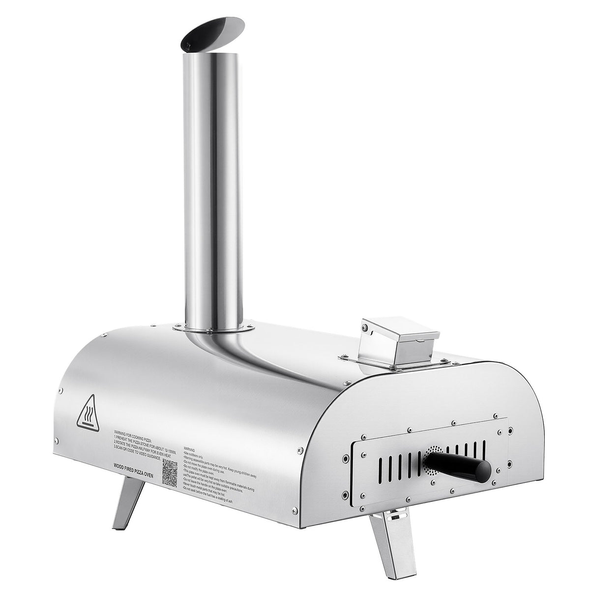 Outdoor Pizza Oven 12in Pellet Portable Wood Fired Stainless Steel Thermometer