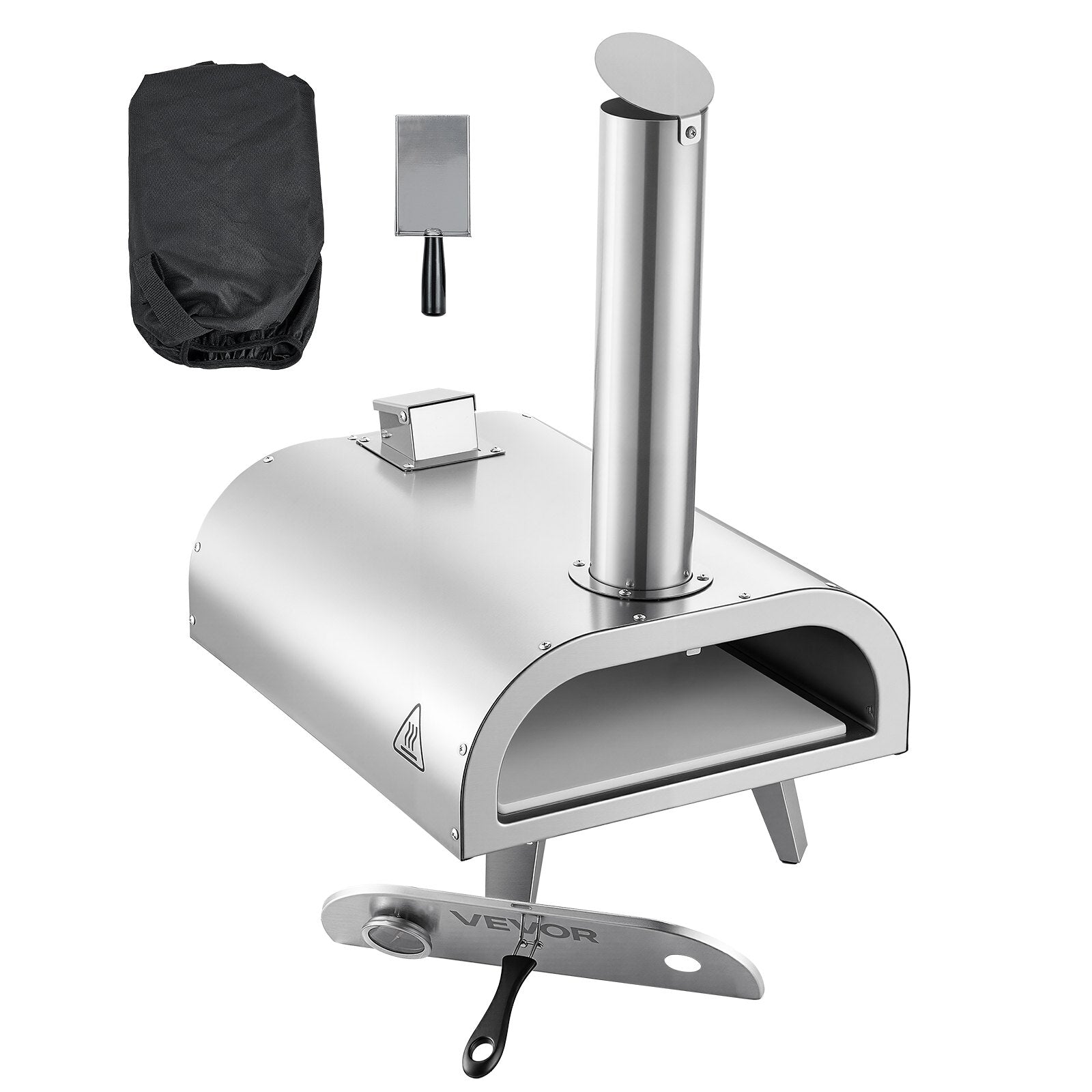 Outdoor Pizza Oven 12in Pellet Portable Wood Fired Stainless Steel Thermometer