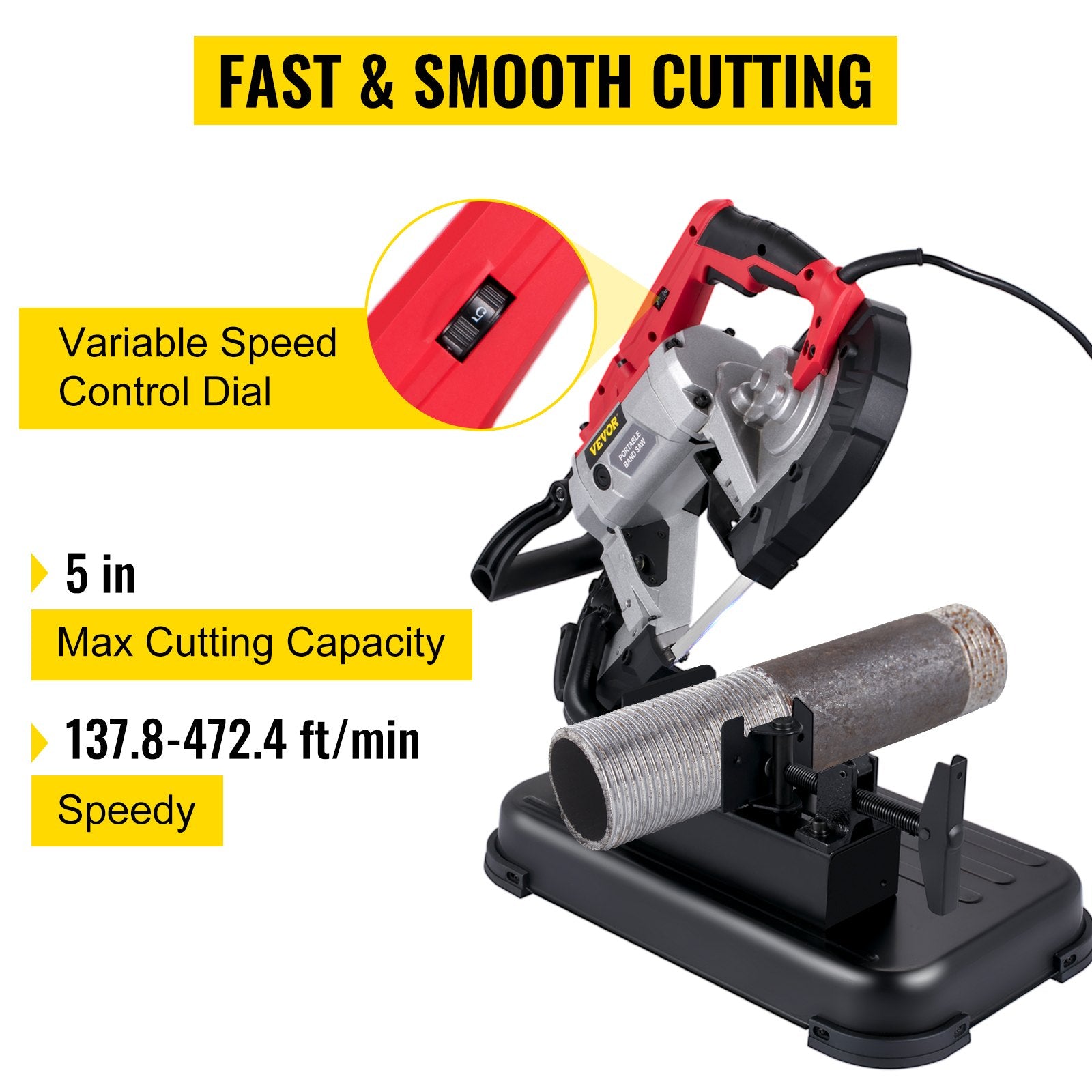 Portable Band Saw Cordless Handheld 127mm Cutting Capacity Variable Speed 10Amp