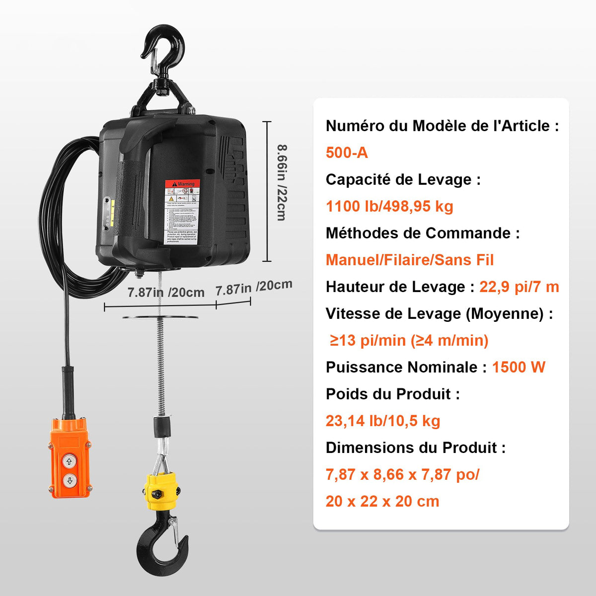 3-in-1 Electric Hoist Winch 500kg 1500W Portable Power Crane