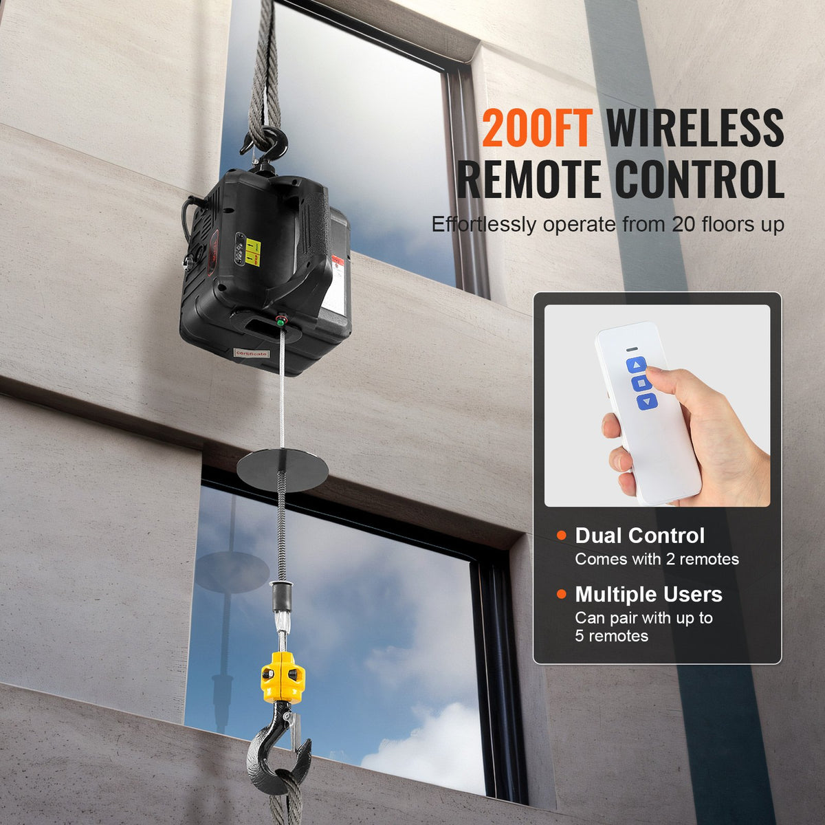 Electric Hoist Winch 2-in-1 Portable Crane 500kg 1500W 7m Height 4m/min Wireless