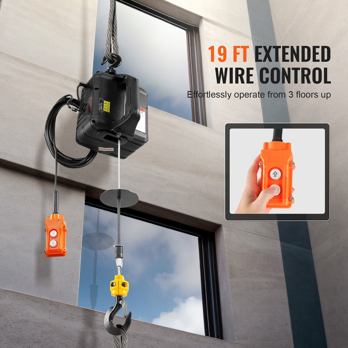 Electric Hoist Winch 2-in-1 500kg 1500W Crane 7m Height 4m/min Wired Remote