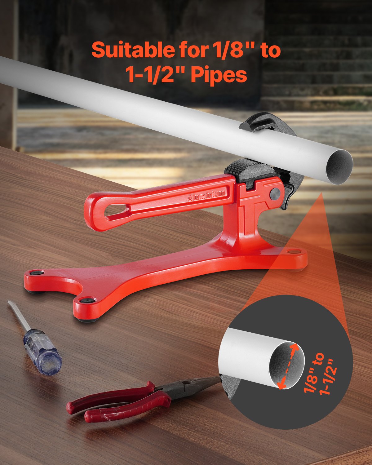 Pipe Vise Portable Lightweight Aluminum 1/8-1-1/2 Inch Clamping for Plumbing