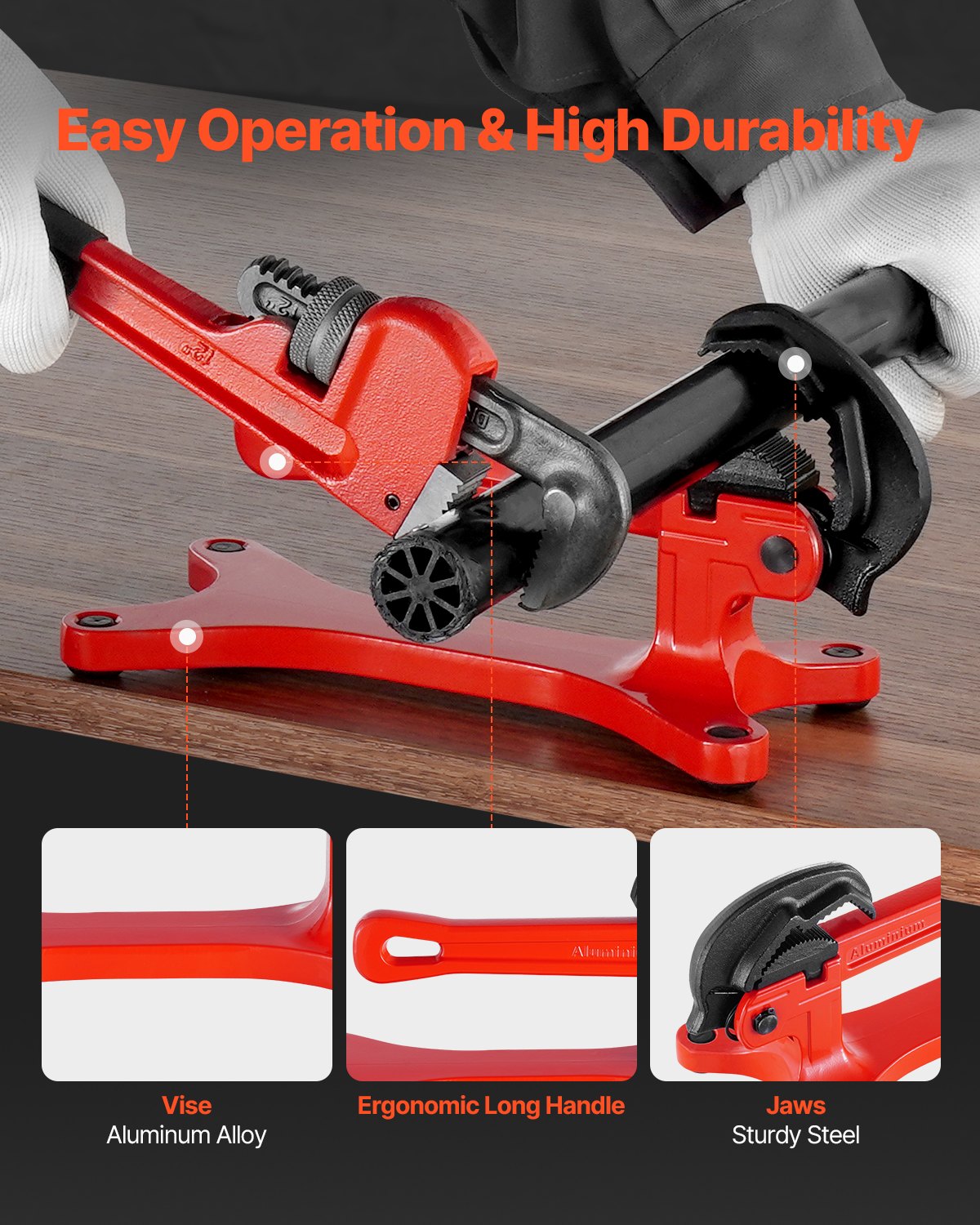 Pipe Vise Portable Lightweight Aluminum 1/8-1-1/2 Inch Clamping for Plumbing