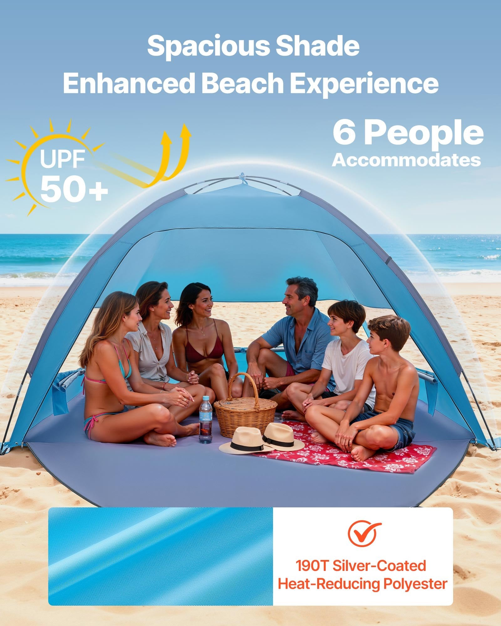 Portable Beach Tent Sun Shelter UPF 50+ Canopy with Carry Bag and Sand Pockets