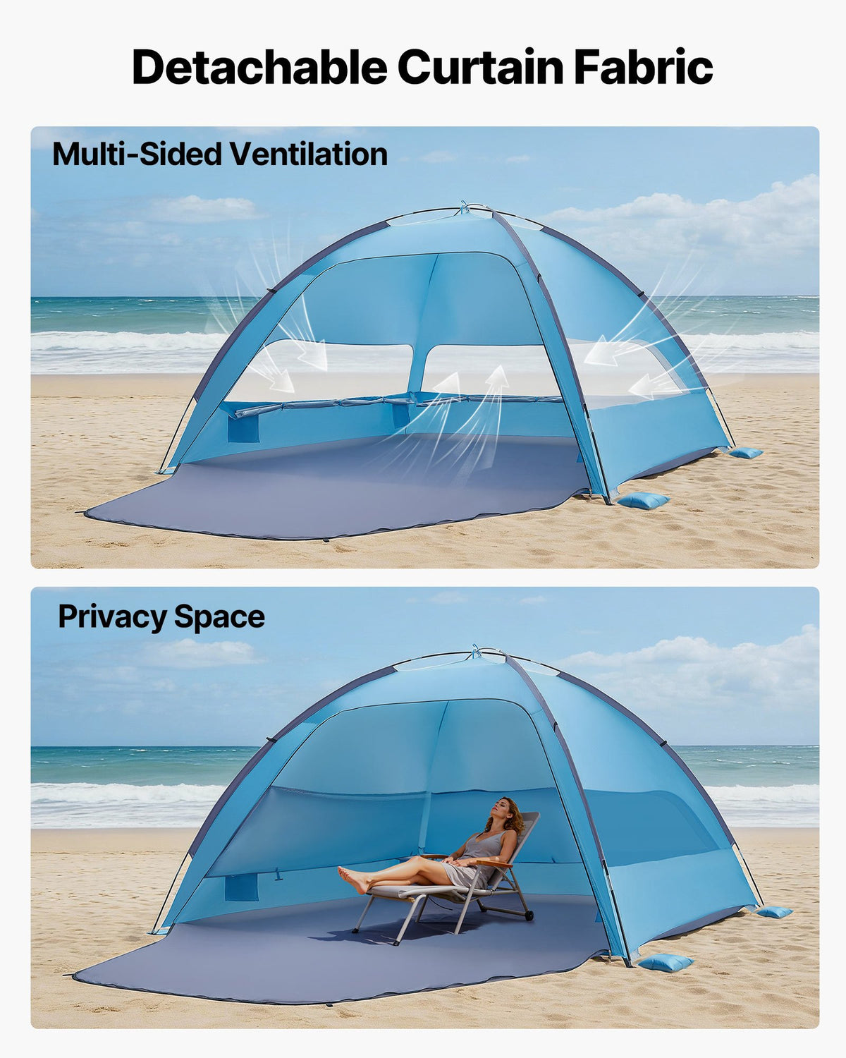 Portable Beach Tent Sun Shelter UPF 50+ Canopy with Carry Bag and Sand Pockets