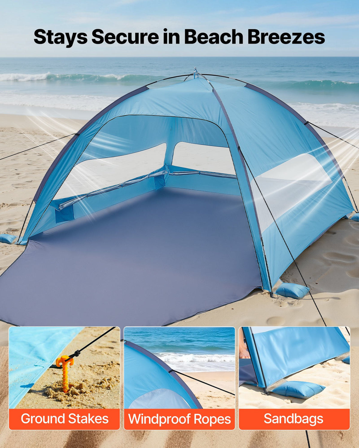 Portable Beach Tent Sun Shelter UPF 50+ Canopy with Carry Bag and Sand Pockets