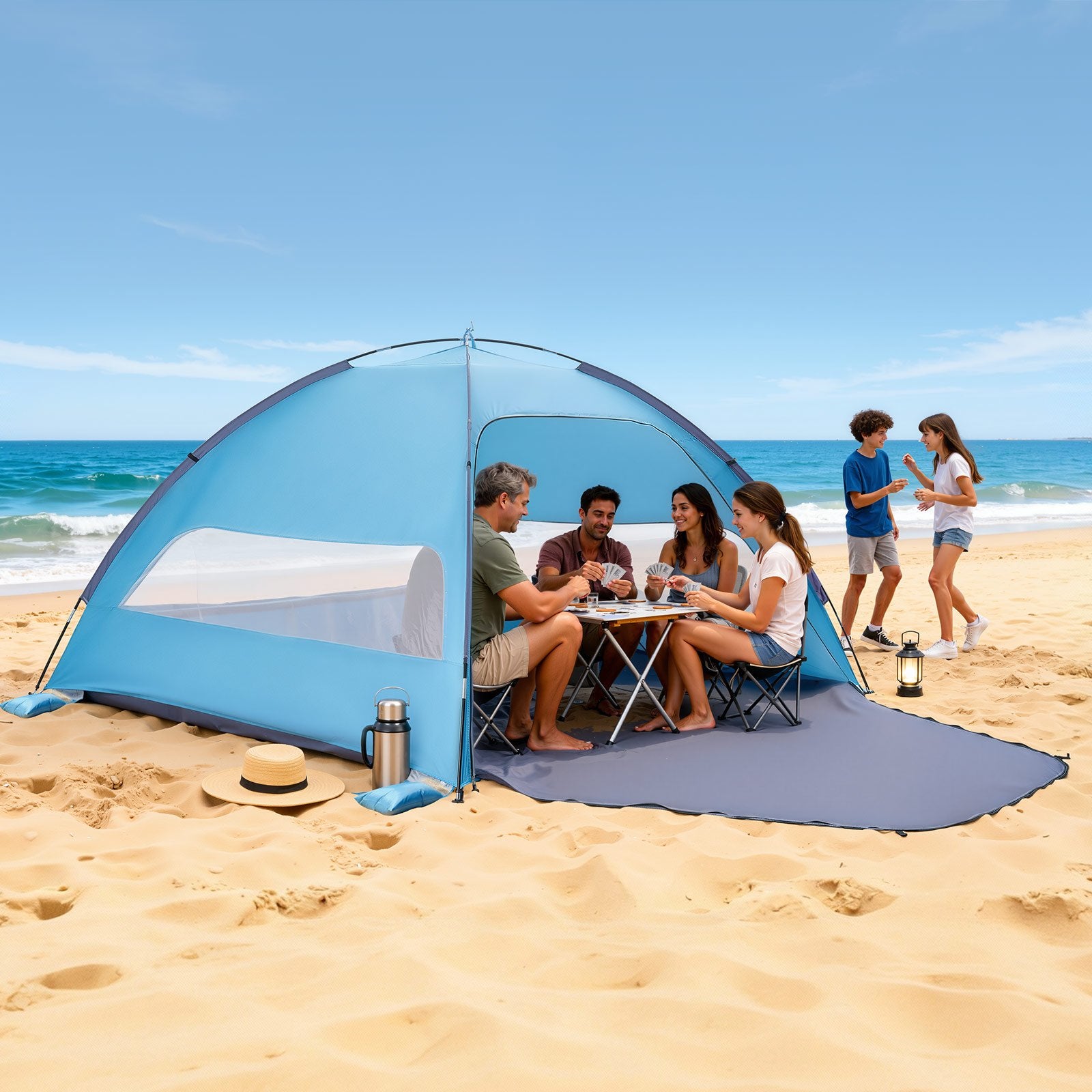 Portable Beach Tent Sun Shelter UPF 50+ Canopy with Carry Bag and Sand Pockets