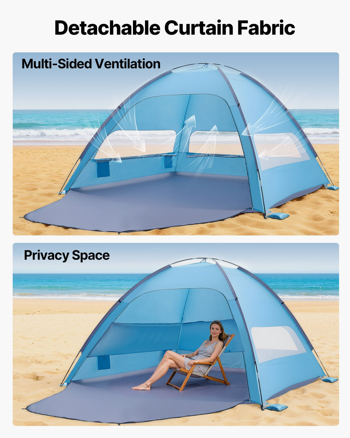 Portable Beach Tent Sun Shelter UPF 50+ Canopy with Carry Bag and Sand Pockets