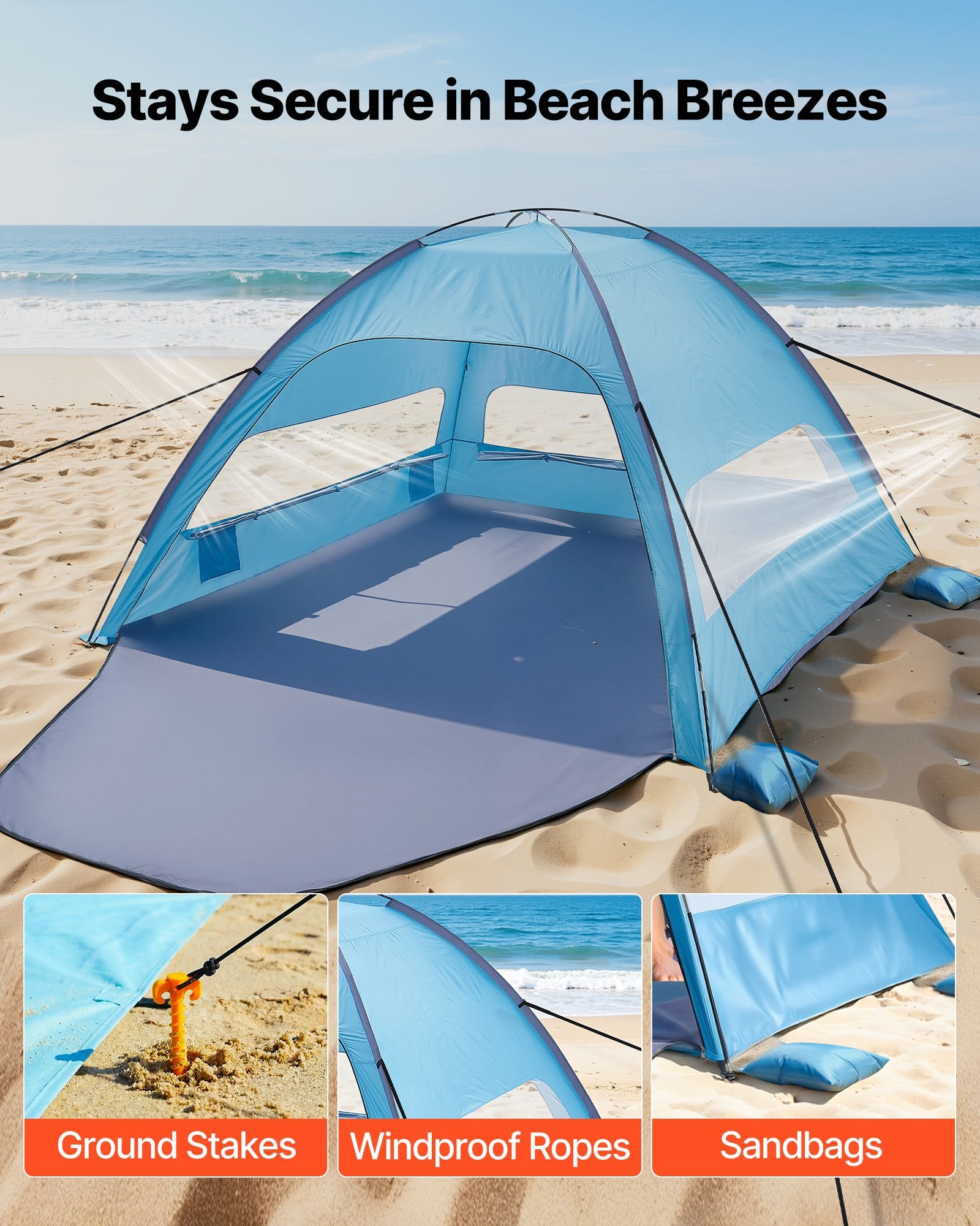 Portable Beach Tent Sun Shelter UPF 50+ Canopy with Carry Bag and Sand Pockets