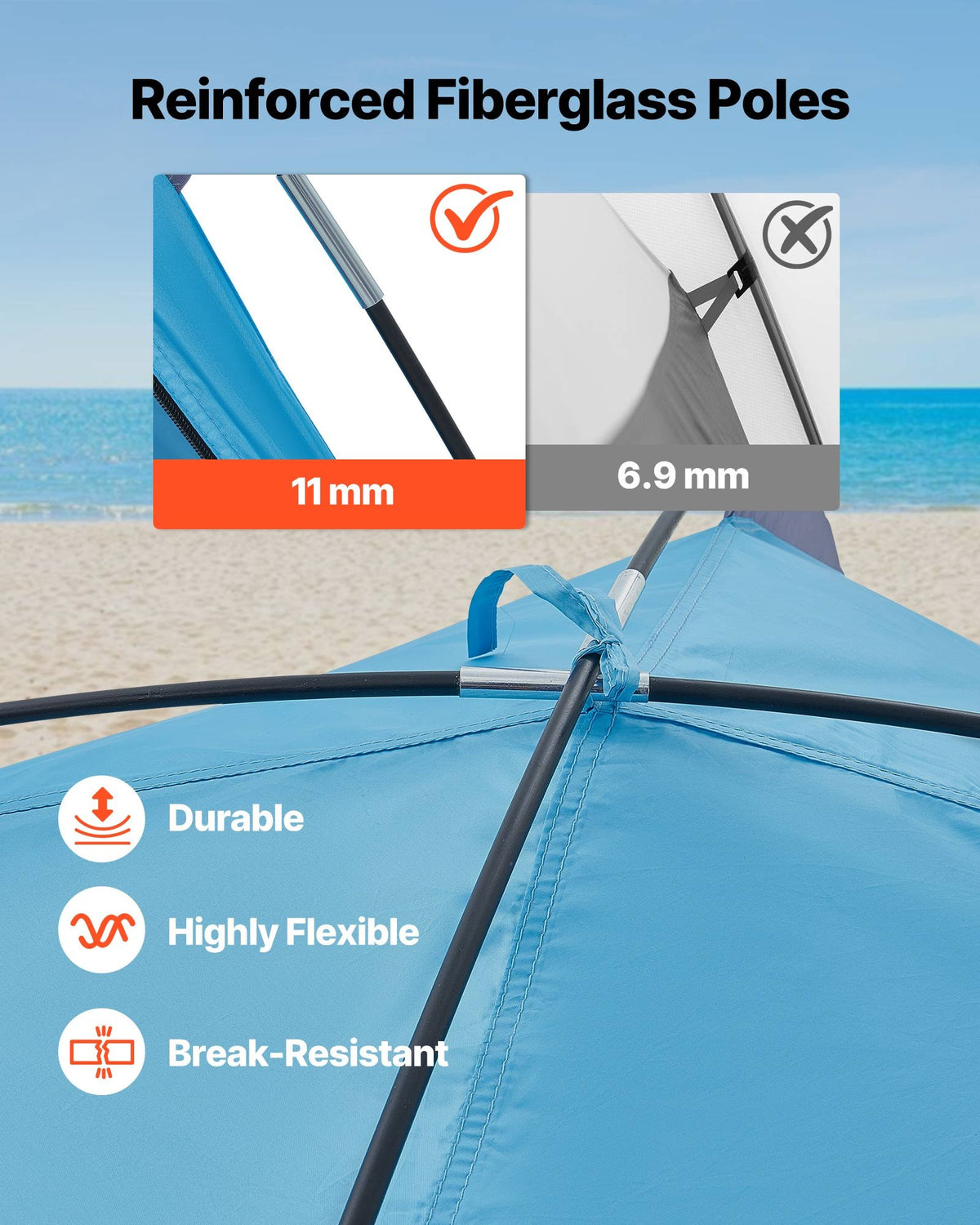 Portable Beach Tent Sun Shelter UPF 50+ Canopy with Carry Bag and Sand Pockets