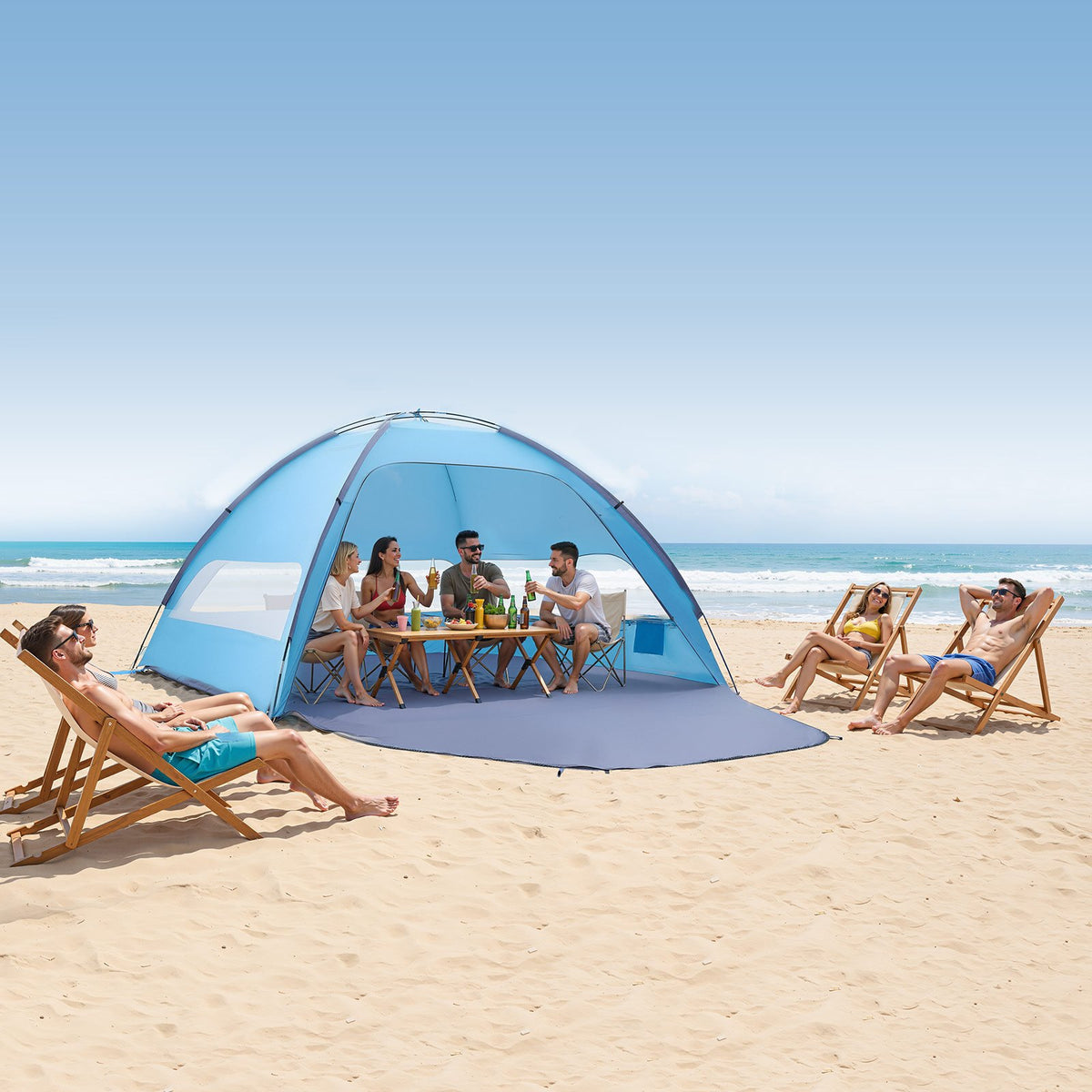 Portable Beach Tent Sun Shelter UPF 50+ Canopy with Carry Bag and Sand Pockets