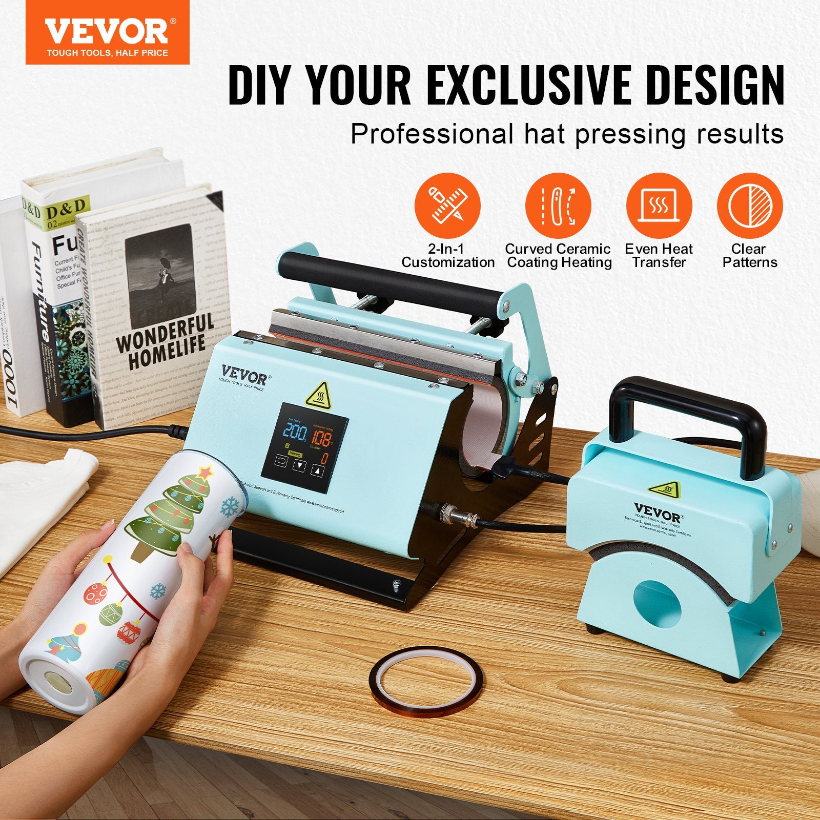 2-in-1 Tumbler and Hat Heat Press Machine for 11-30oz Sublimation Tumblers
