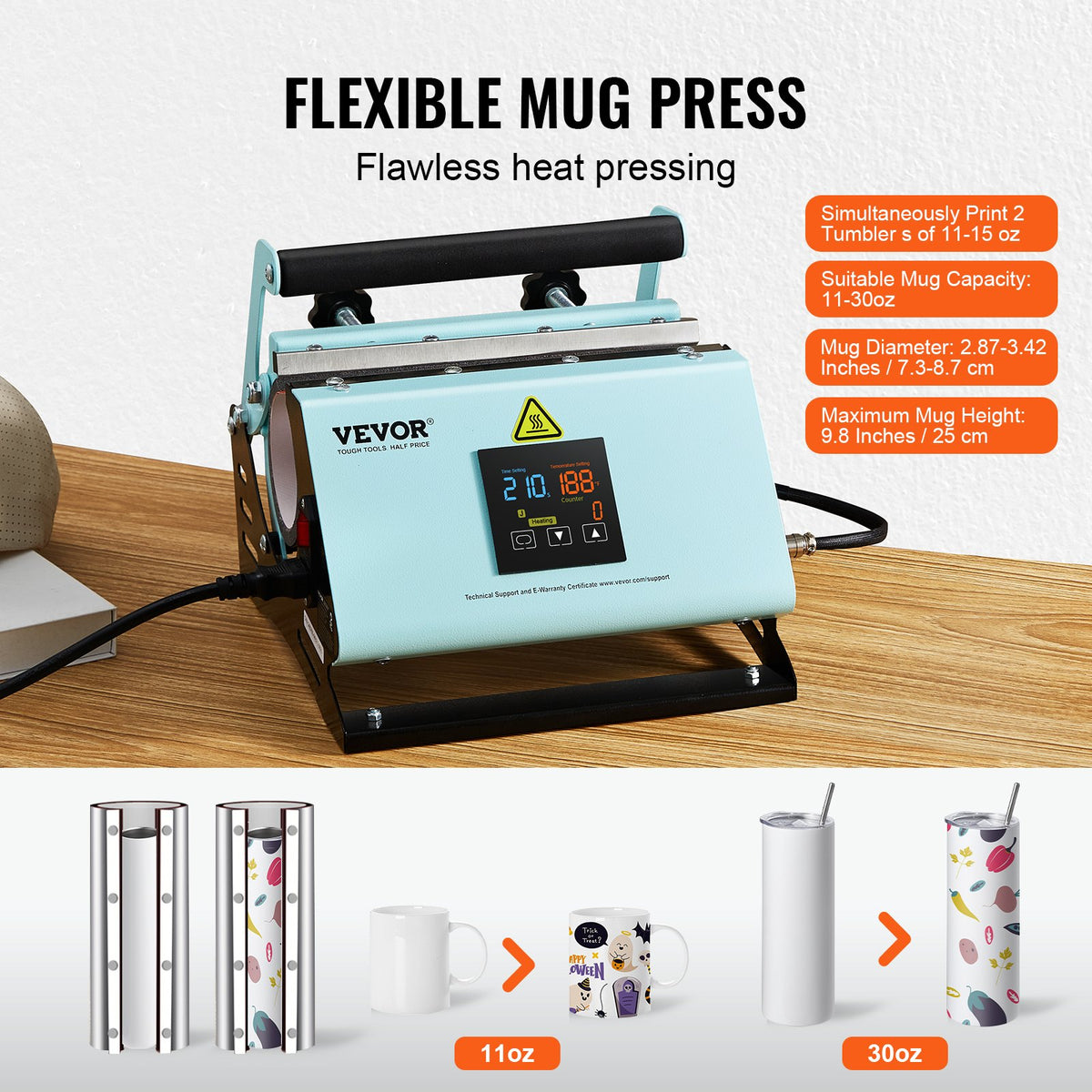 2-in-1 Tumbler and Hat Heat Press Machine for 11-30oz Sublimation Tumblers