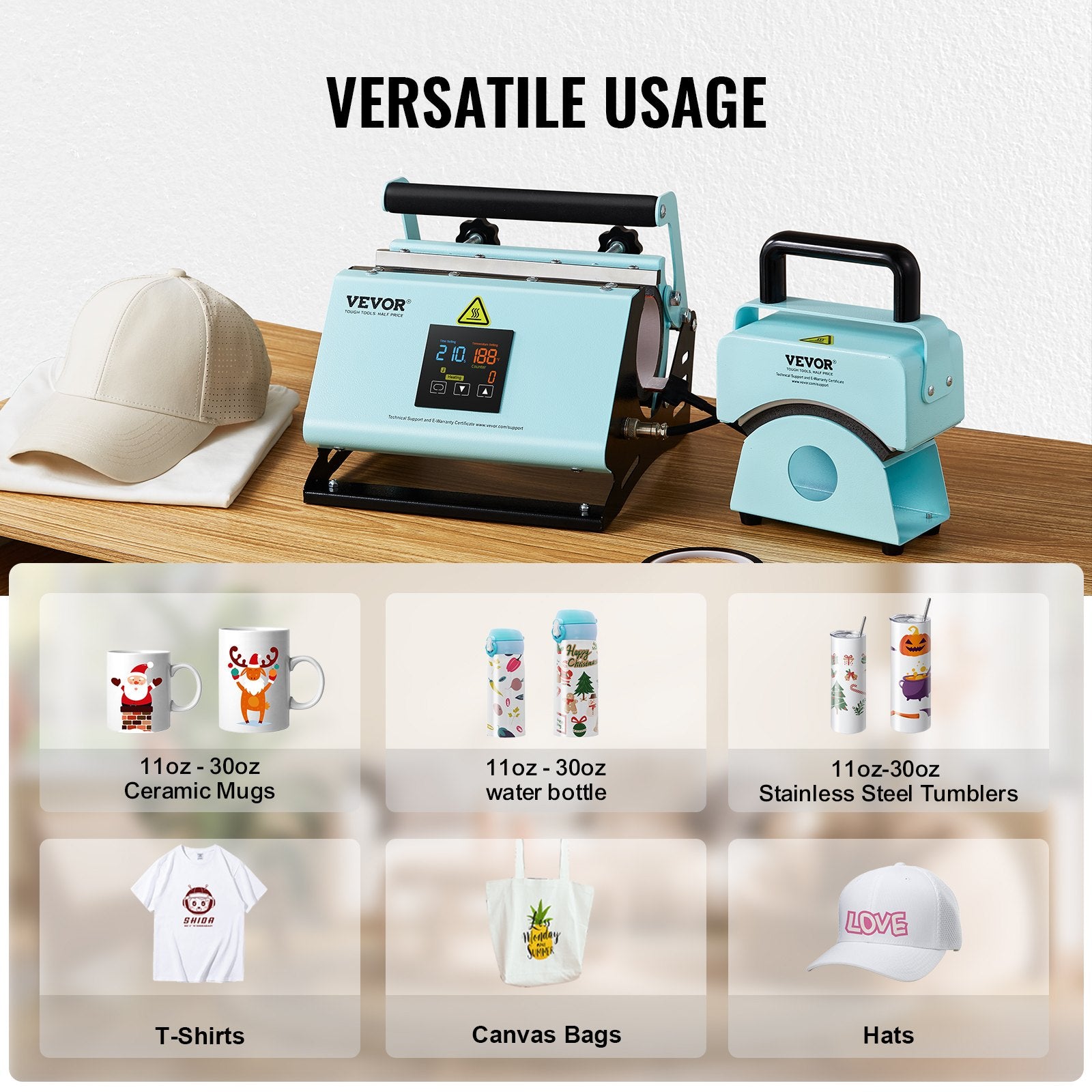 2-in-1 Tumbler and Hat Heat Press Machine for 11-30oz Sublimation Tumblers