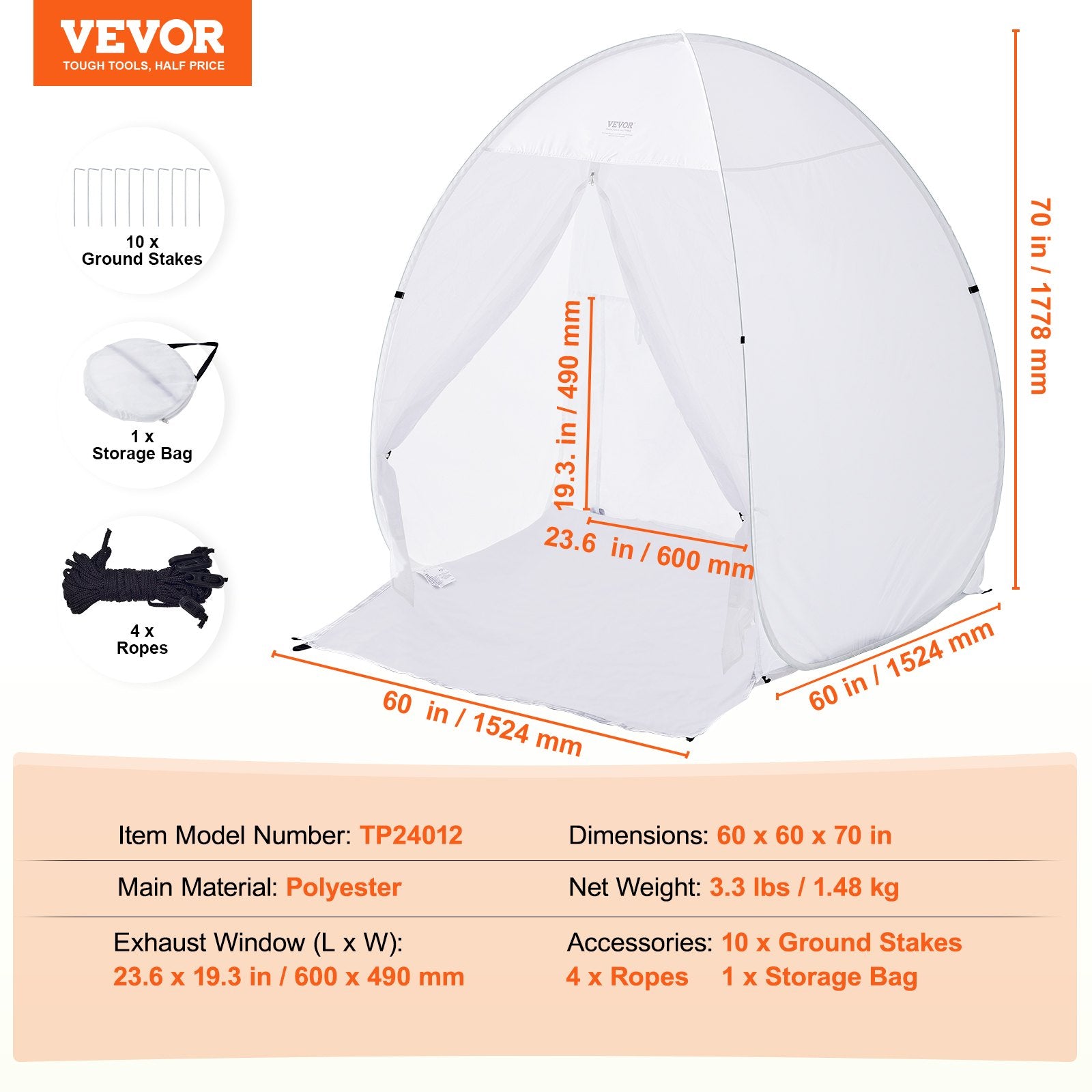 Spray Paint Shelter 60x60x70in Pop-Up Portable Tent Built-In Floor Exhaust