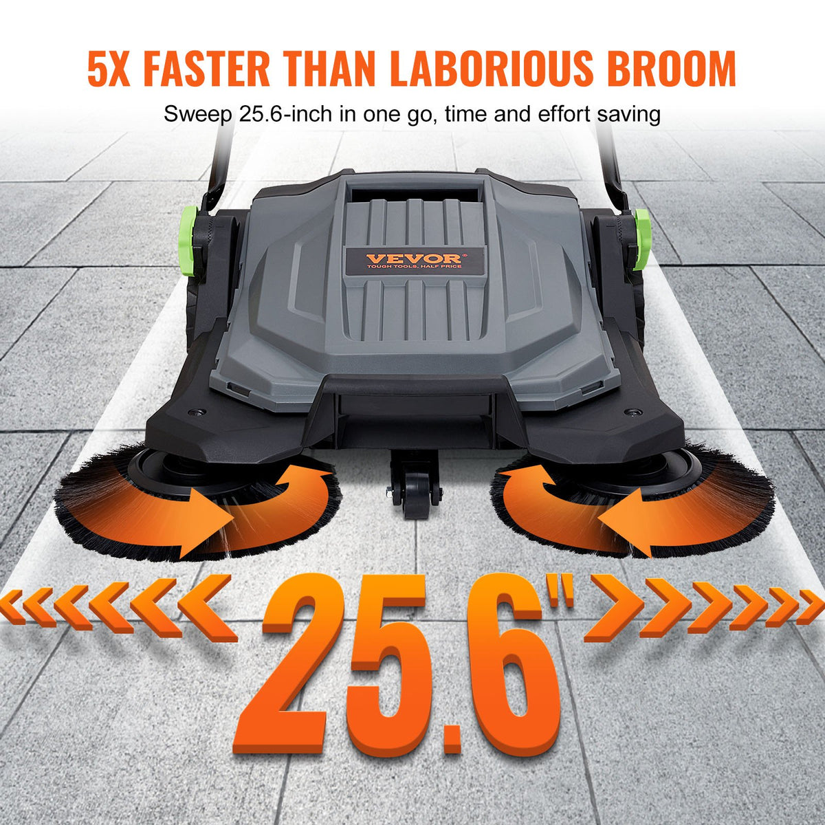 65cm Hand Push Floor Sweeper Manual Non-Electric 18.9L for Yard Garage Patio
