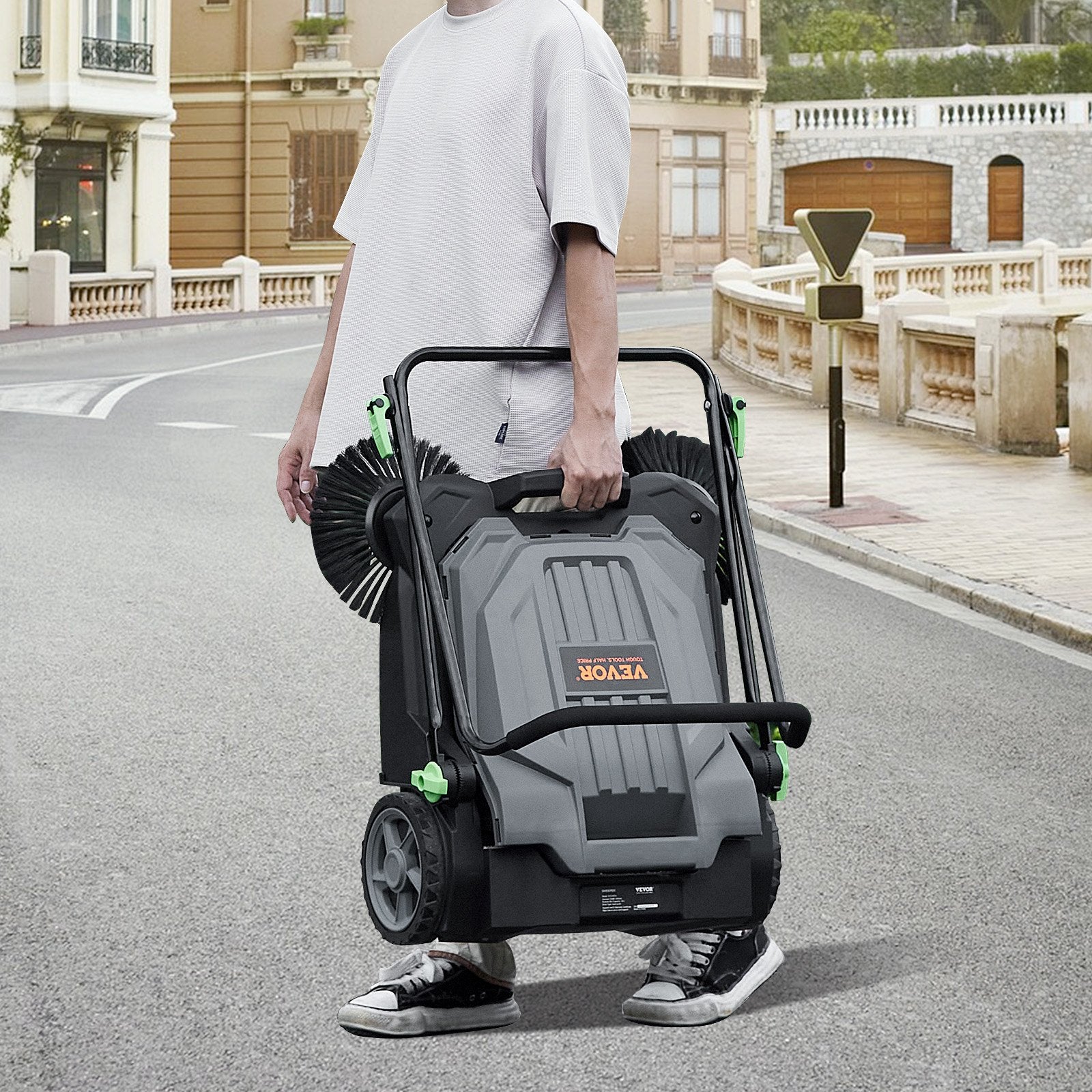 65cm Hand Push Floor Sweeper Manual Non-Electric 18.9L for Yard Garage Patio