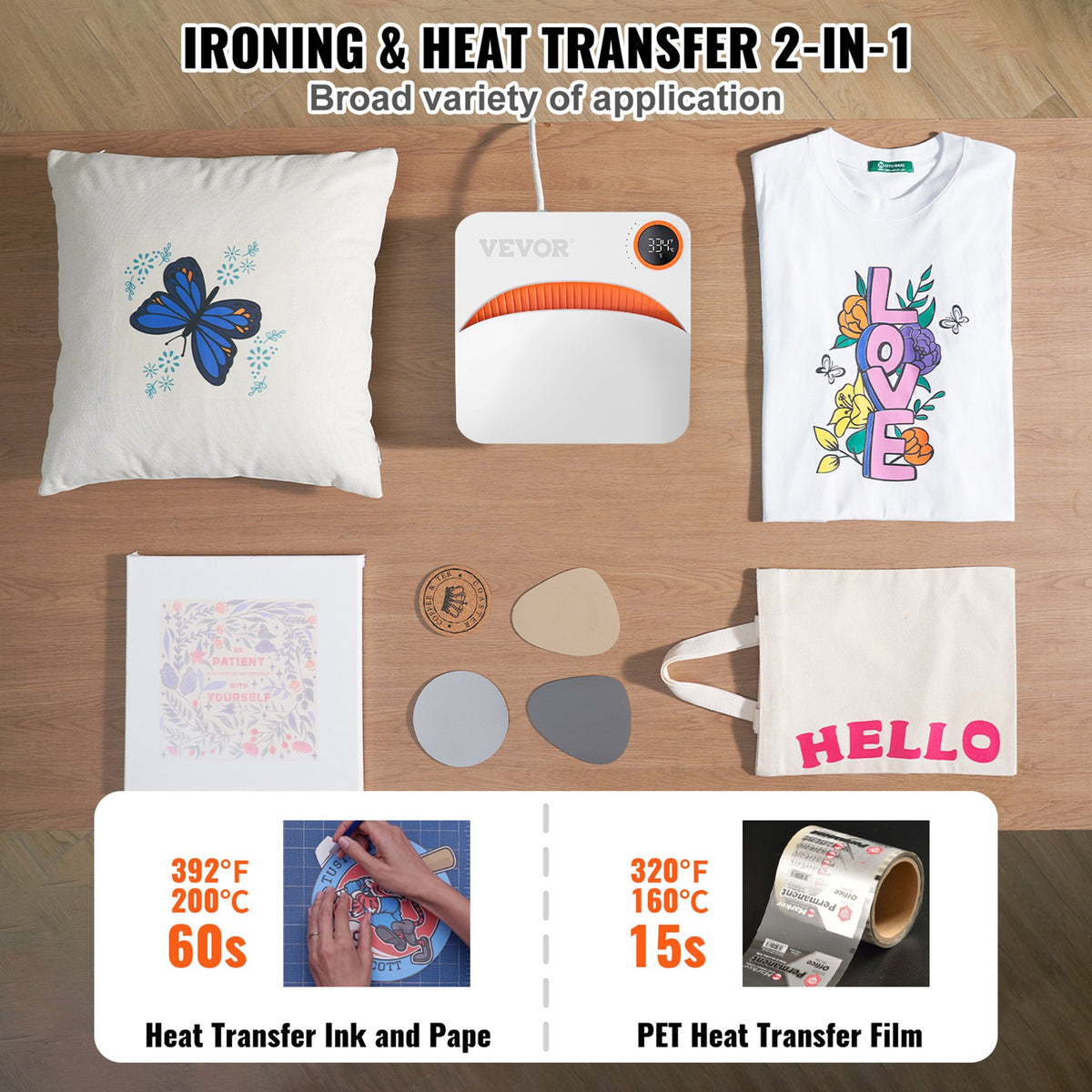 Heat Press Machine 9x9in Portable Sublimation Transfer PTFE Coated for T-Shirts
