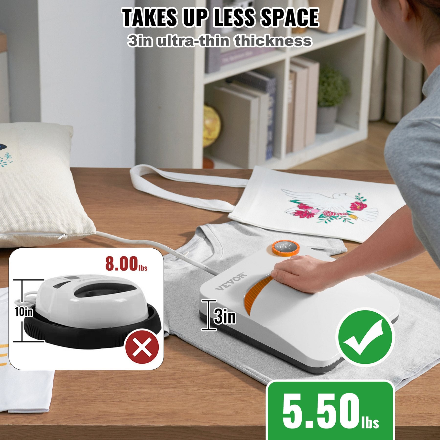 Heat Press Machine 9x9in Portable Sublimation Transfer PTFE Coated for T-Shirts