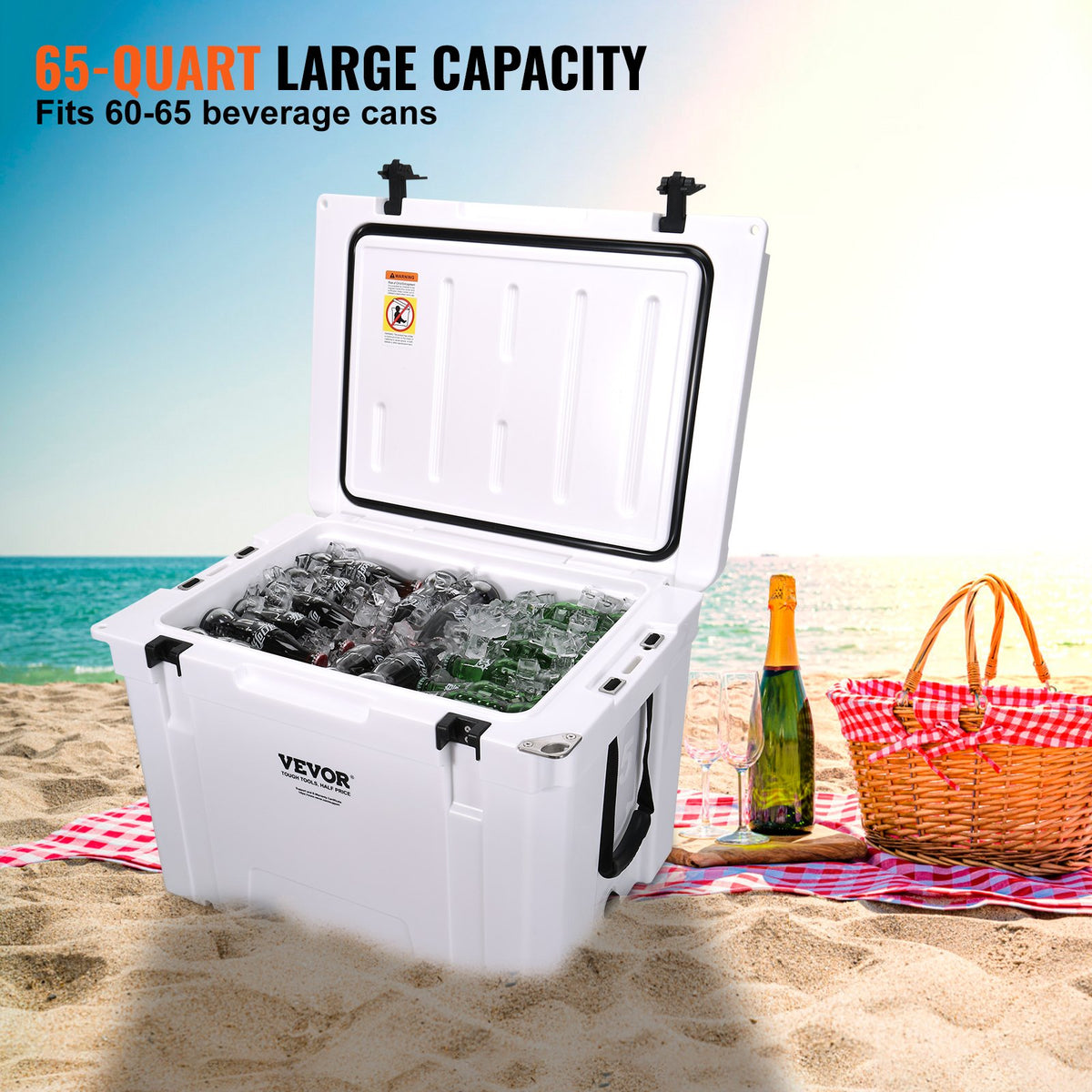 65 qt Insulated Portable Cooler Holds 65 Cans with Heavy Duty Handle