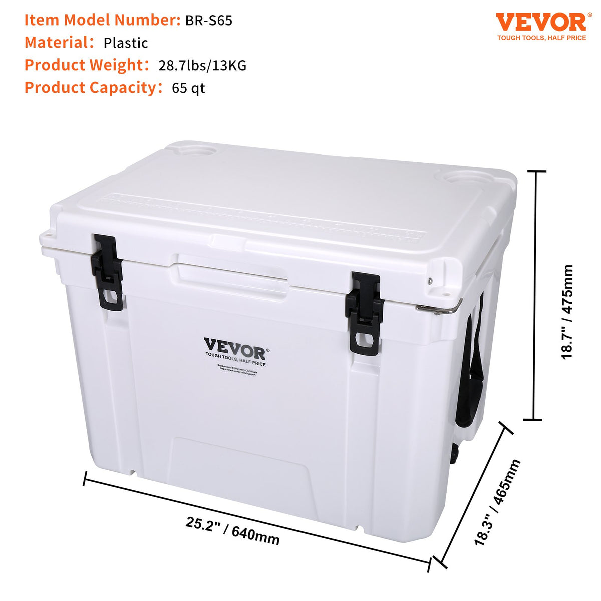 65 qt Insulated Portable Cooler Holds 65 Cans with Heavy Duty Handle