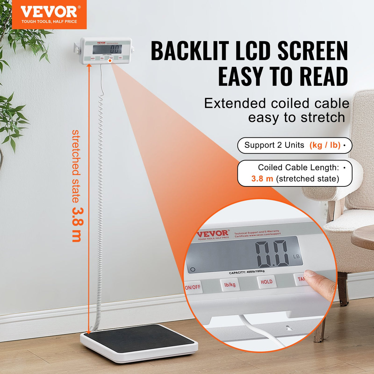 Portable Medical Scale Digital Physician 400LBS Professional Anti-Slip Mat kg/lb