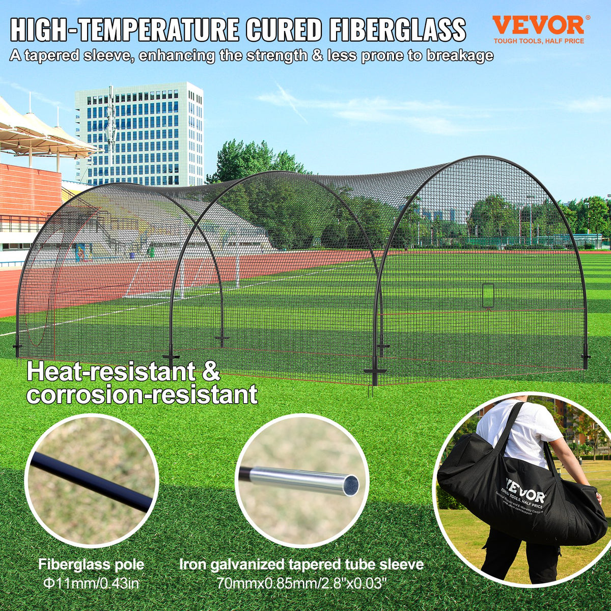 Baseball Batting Cage 670cm Portable Net & Frame with Carry BagBackyard Training