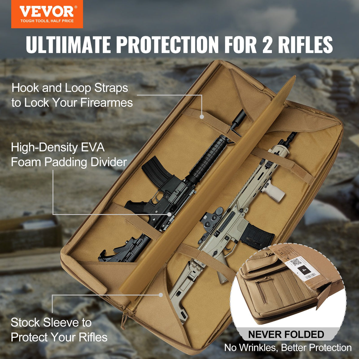 36 Inch Tactical Double Rifle Bag, Soft Gun Case with Lockable Zipper & Pockets