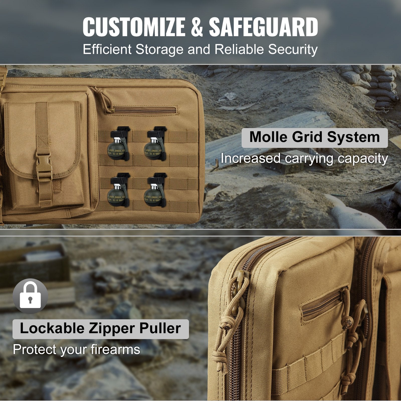 36 Inch Tactical Double Rifle Bag, Soft Gun Case with Lockable Zipper & Pockets