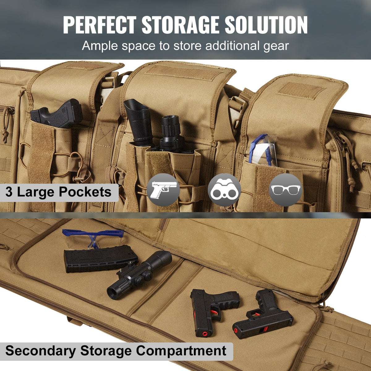 36 Inch Tactical Double Rifle Bag, Soft Gun Case with Lockable Zipper & Pockets