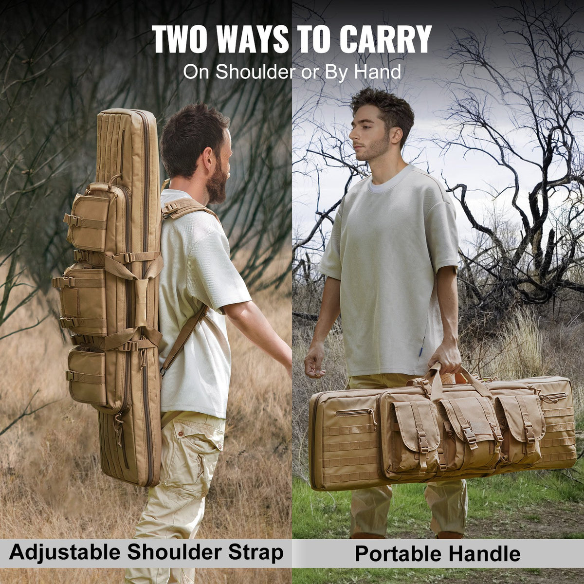 36 Inch Tactical Double Rifle Bag, Soft Gun Case with Lockable Zipper & Pockets