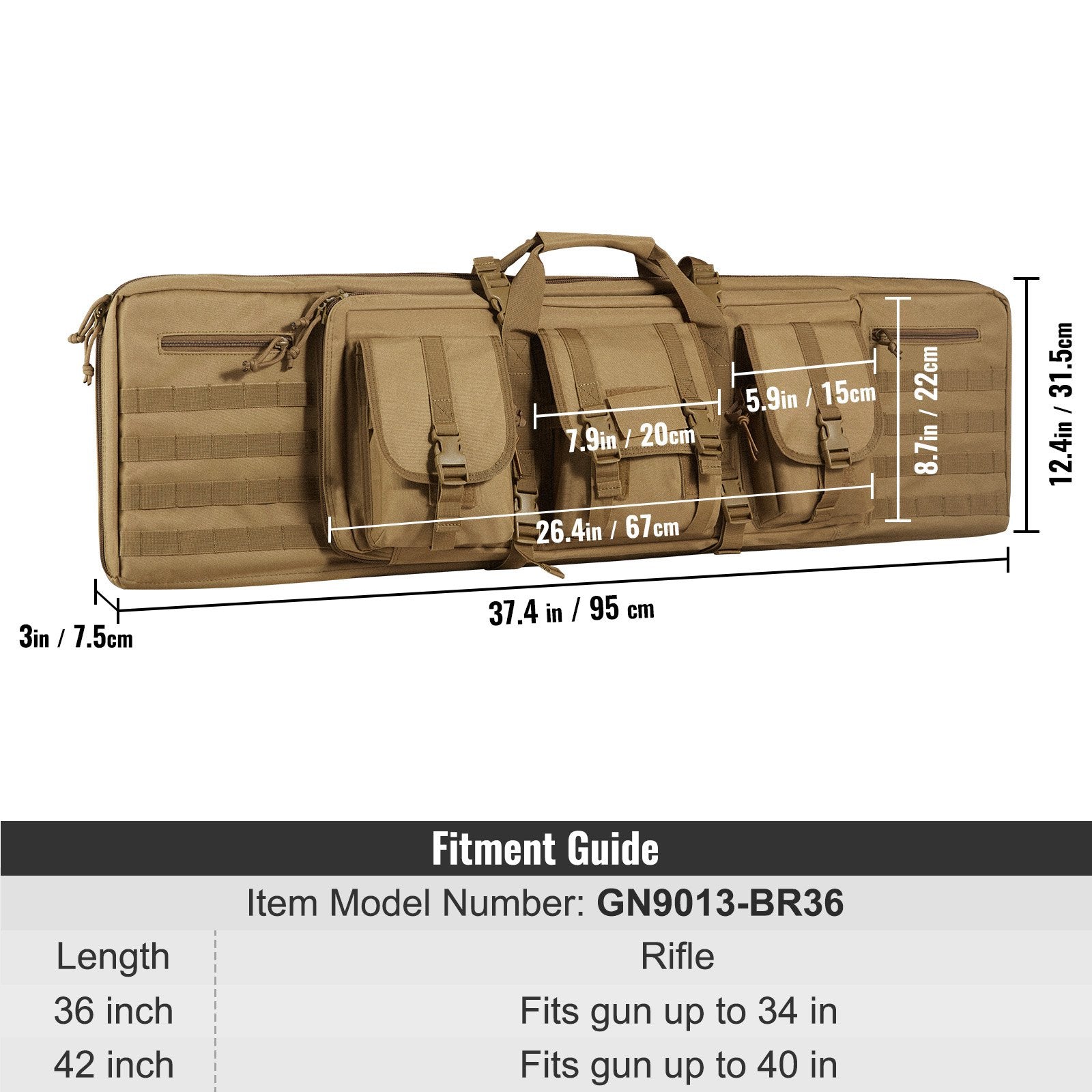 36 Inch Tactical Double Rifle Bag, Soft Gun Case with Lockable Zipper & Pockets