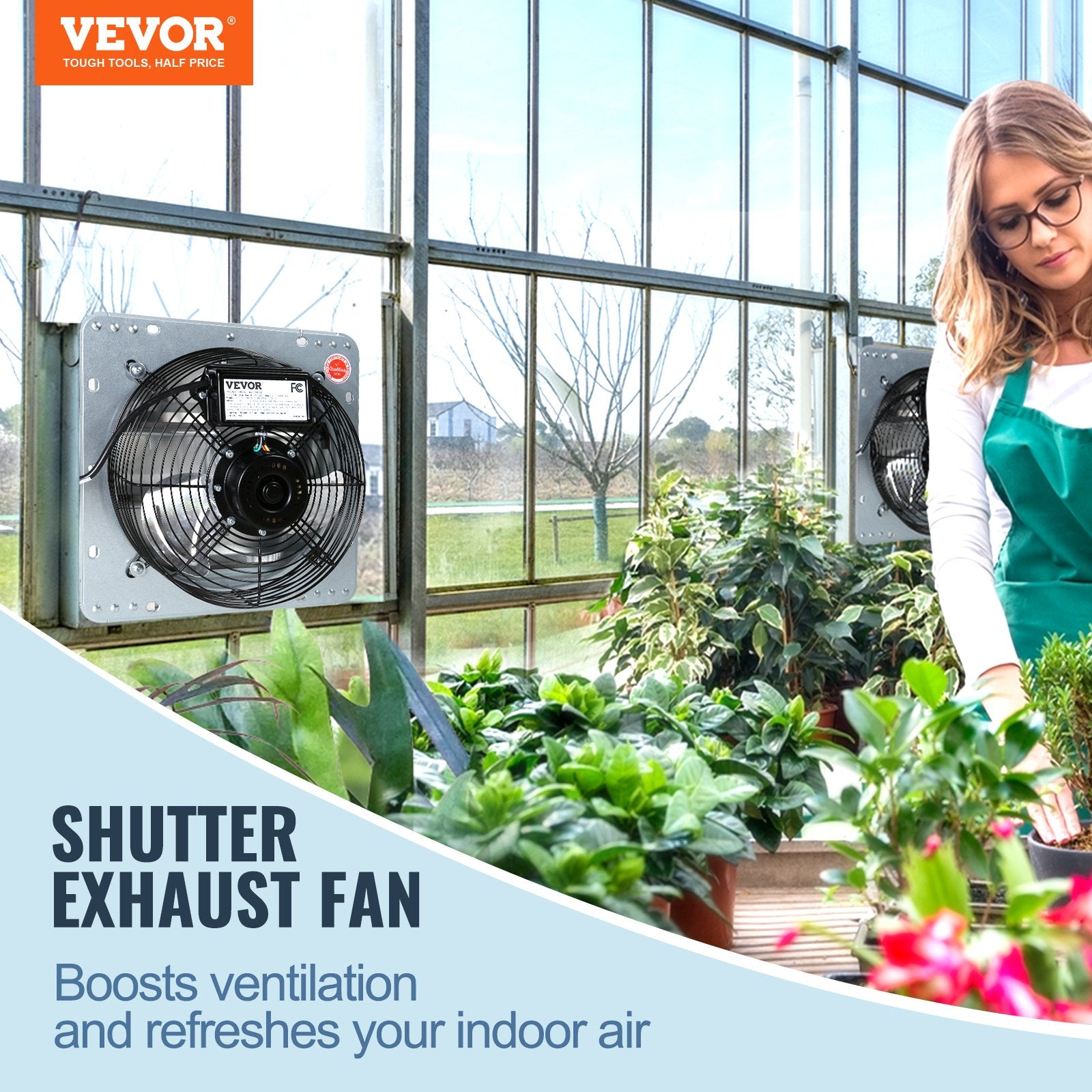 Shutter Exhaust Fan 406mm 1400RPM 1506CFM High-Speed Aluminum Wall Mount Vent