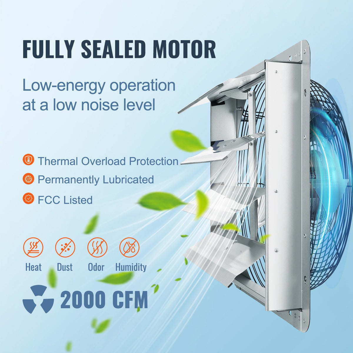 Shutter Exhaust Fan 406mm 1400RPM 1506CFM High-Speed Aluminum Wall Mount Vent