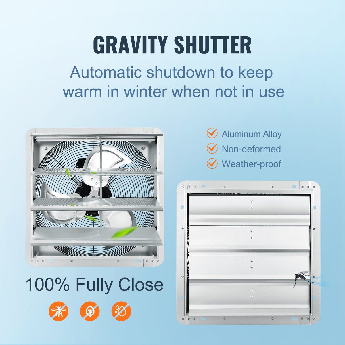 Shutter Exhaust Fan 406mm 1400RPM 1506CFM High-Speed Aluminum Wall Mount Vent