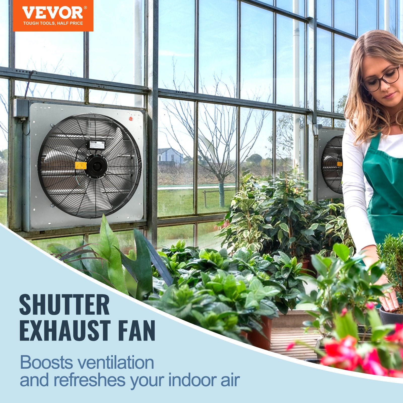 Shutter Exhaust Fan 610mm 1400RPM 2892 CFM Aluminum Wall Mount AC Motor Vent Fan