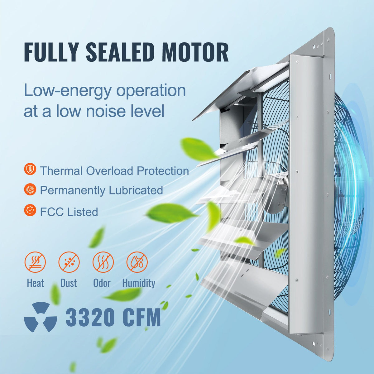 Shutter Exhaust Fan 610mm 1400RPM 2892 CFM Aluminum Wall Mount AC Motor Vent Fan